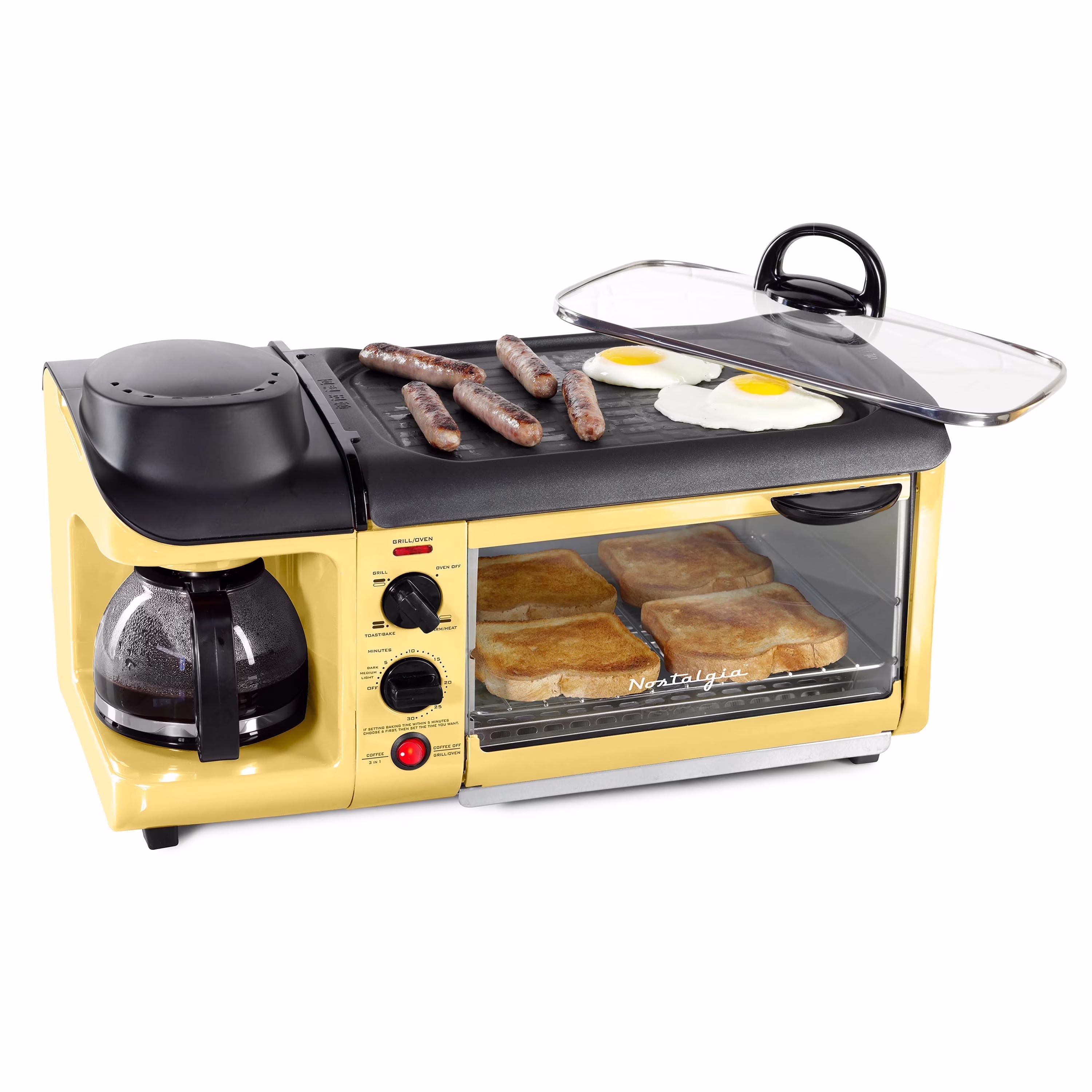 BST3RR Retro 3 in 1 Family Size Electric Breakfast Station, Coffeemaker, Griddle, Toaster Oven Retro Red(Retro Red) Image 5