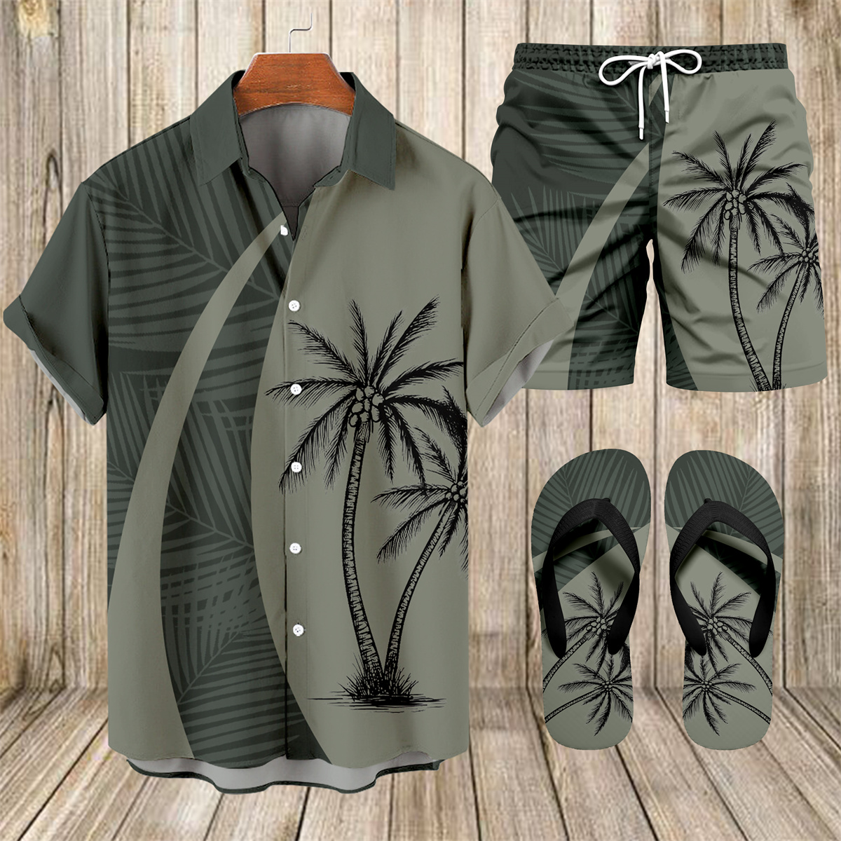 Ensemble trois pièces Suitmens pour homme, imprimé vacances à Hawaï, chemise 055