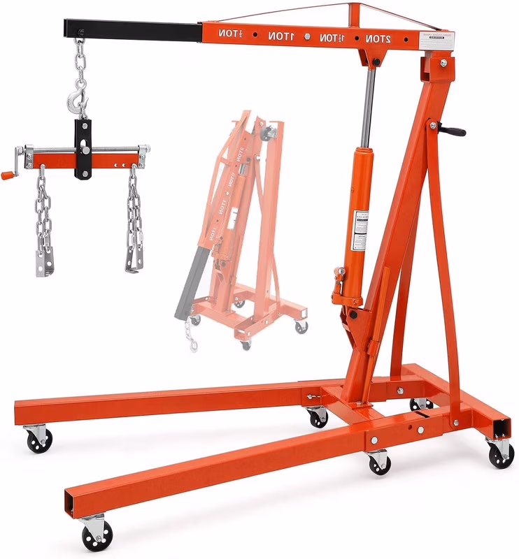 Hydraulic Engine Hoist,4400lbs Max Weight,Folding Engine Lift Shop Crane with Lever and 6 Steel Caster Wheels,Yellow(yellow) - Image 3