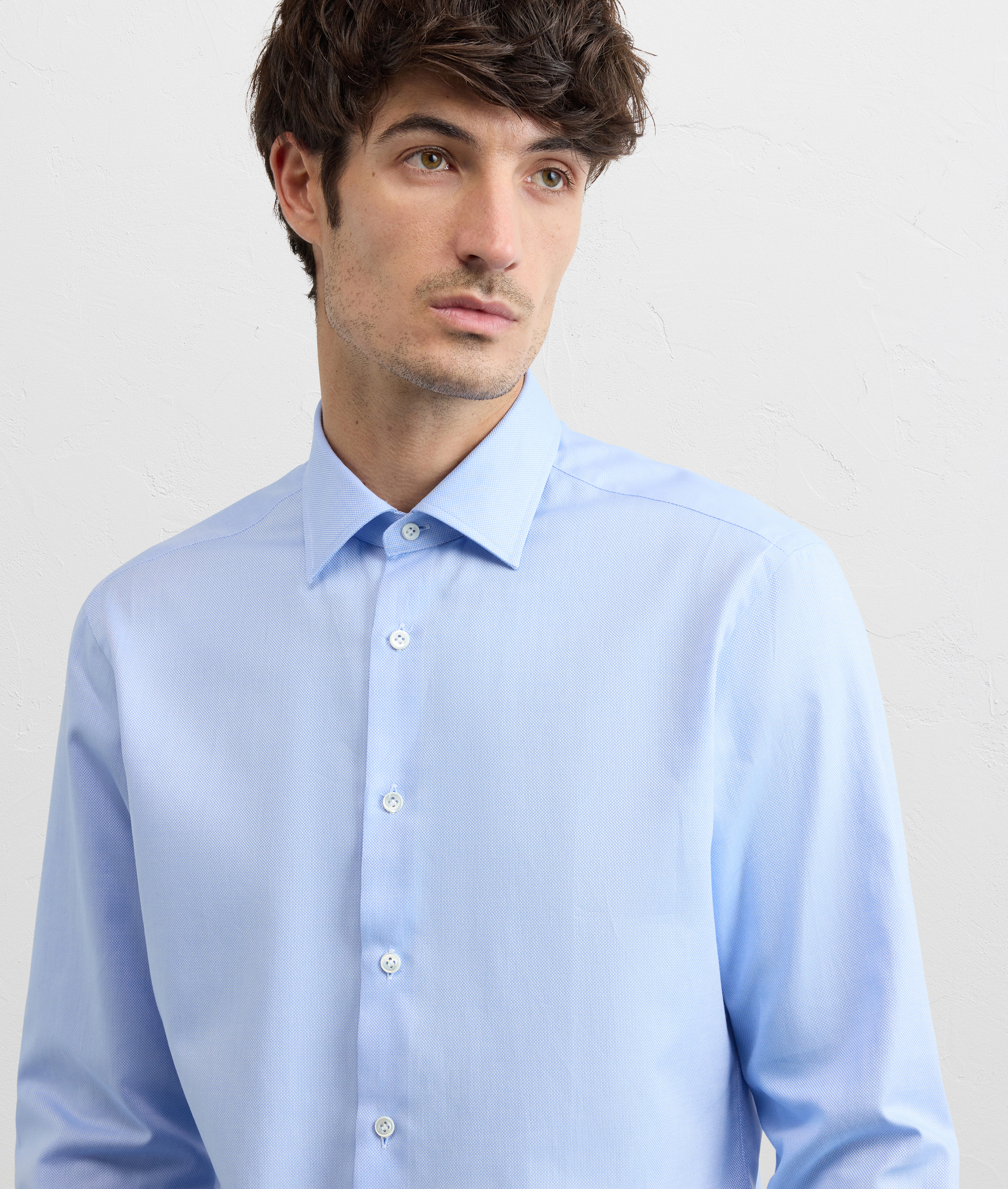 LIGHT BLUE COTTON OXFORD SHIRT WITH SOFT MILANO COLLAR AND STANDARD CUFF