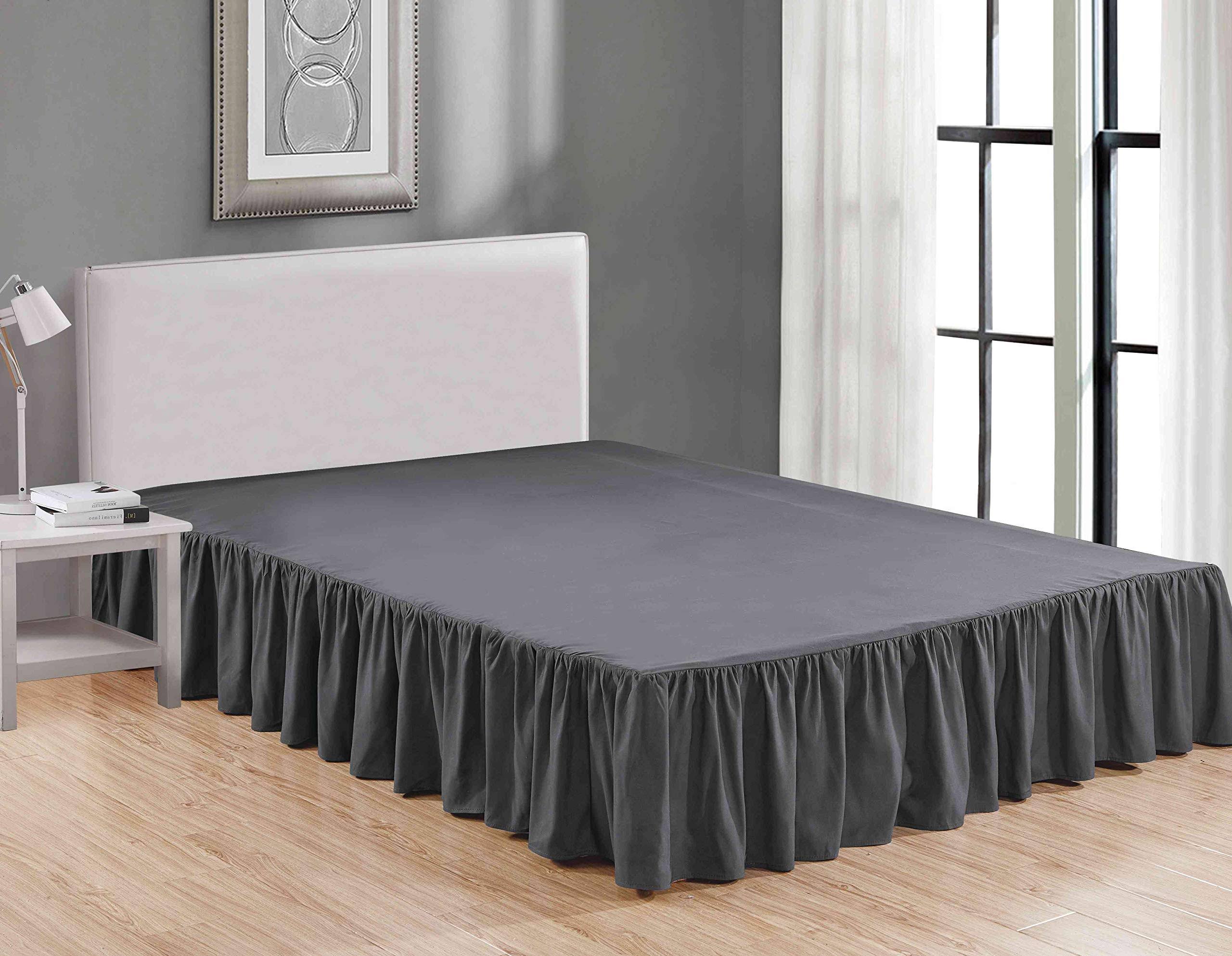 Sheets & Beyond Wrap Around Solid Microfiber Luxury Hotel Quality Fabric Bedroom Gathered Ruffled Bedding Bed Skirt 14 inch Drop