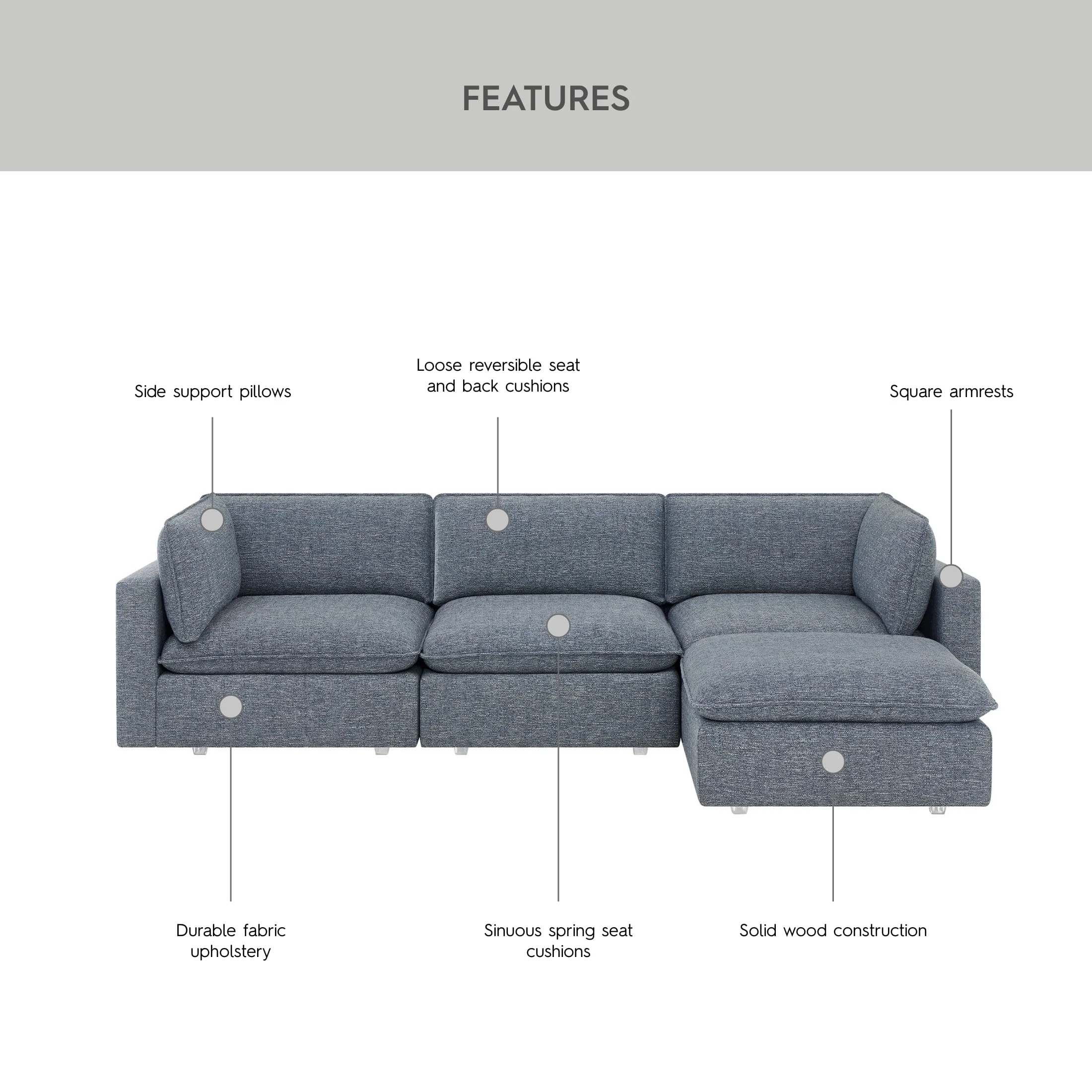 Better Homes & Gardens Weston 107.5 Cloud Modular Sectional Sofa, Heathered Blue