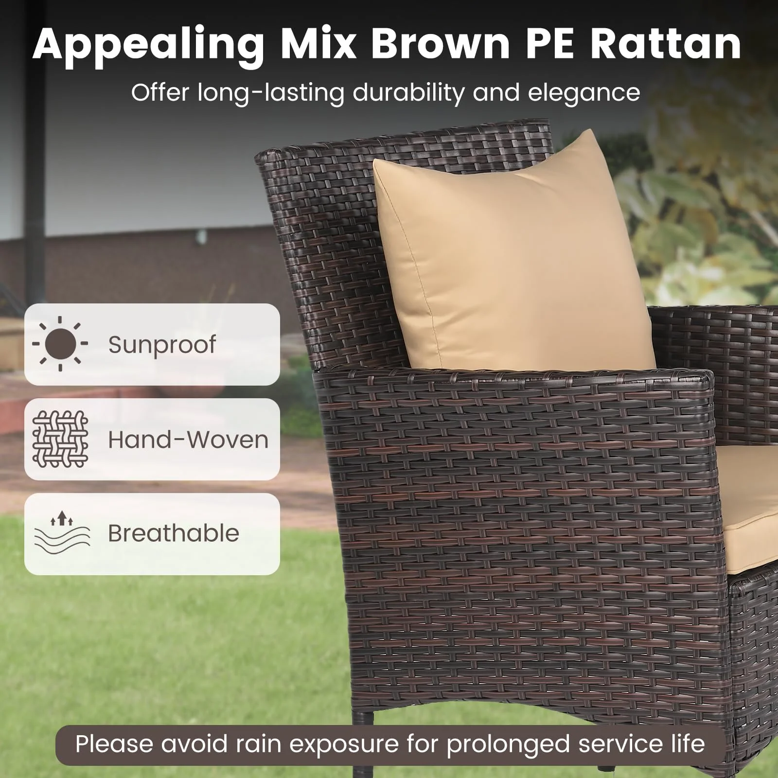 Tangkula 3 Pieces Patio Wicker Bistro Set | 2 Rattan Chairs w/ 2-Tier Tempered Glass Table