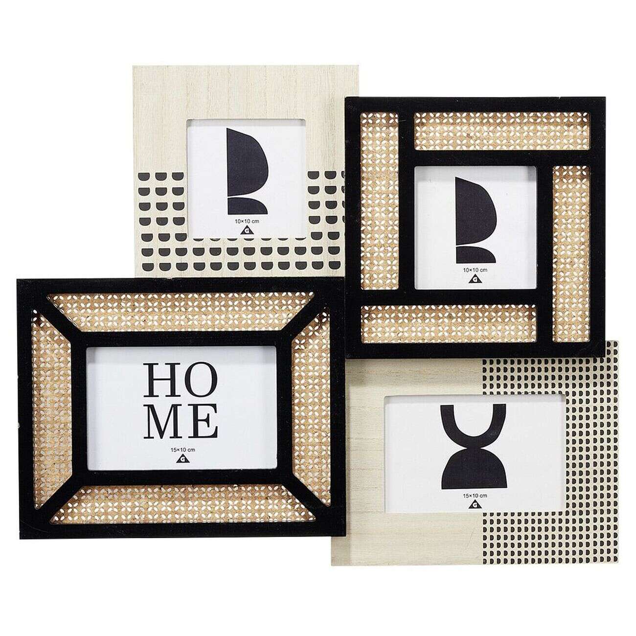 Pêle mêle effet simili bois et rotin 4 vues 38x46cm