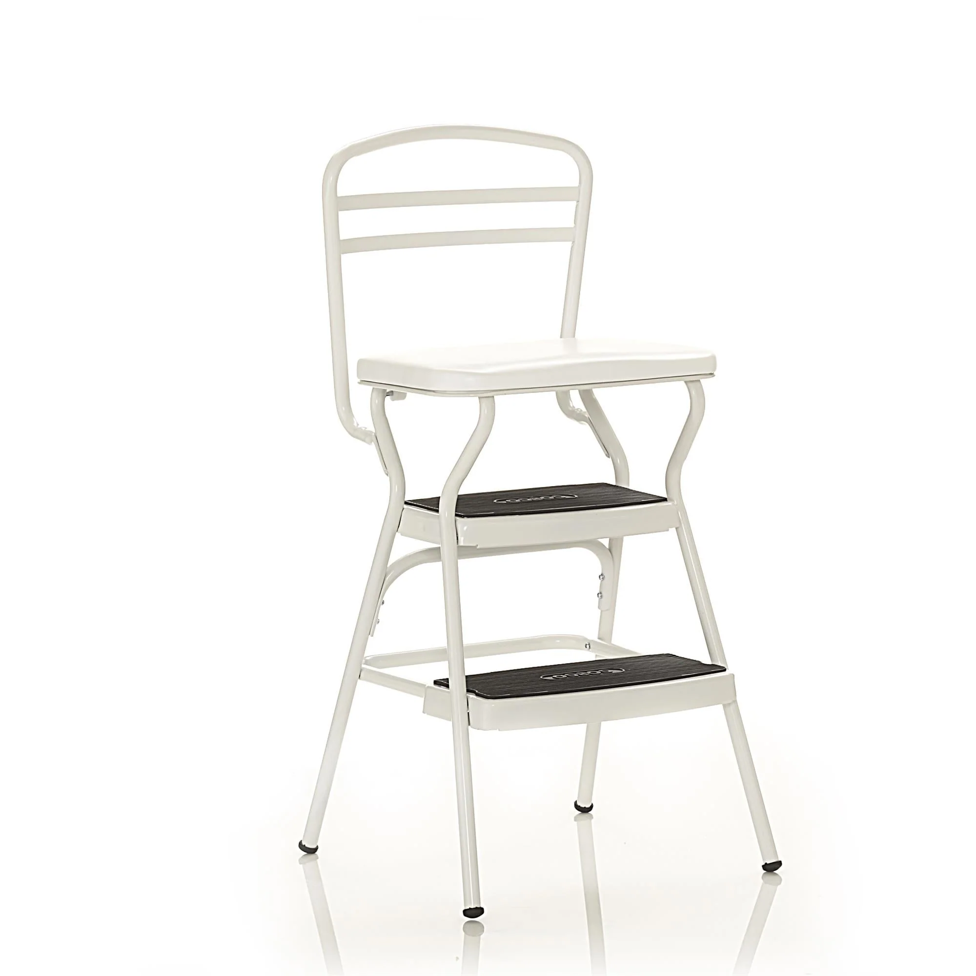 COSCO Stylaire Retro Chair + Step Stool with Flip - up Seat (White, One Pack)
