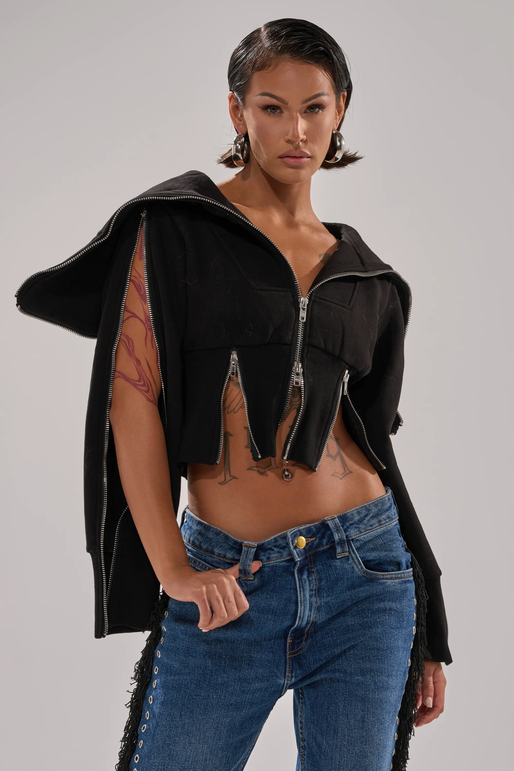 MULTI ZIP CORSETED HOODIE - Akira Store