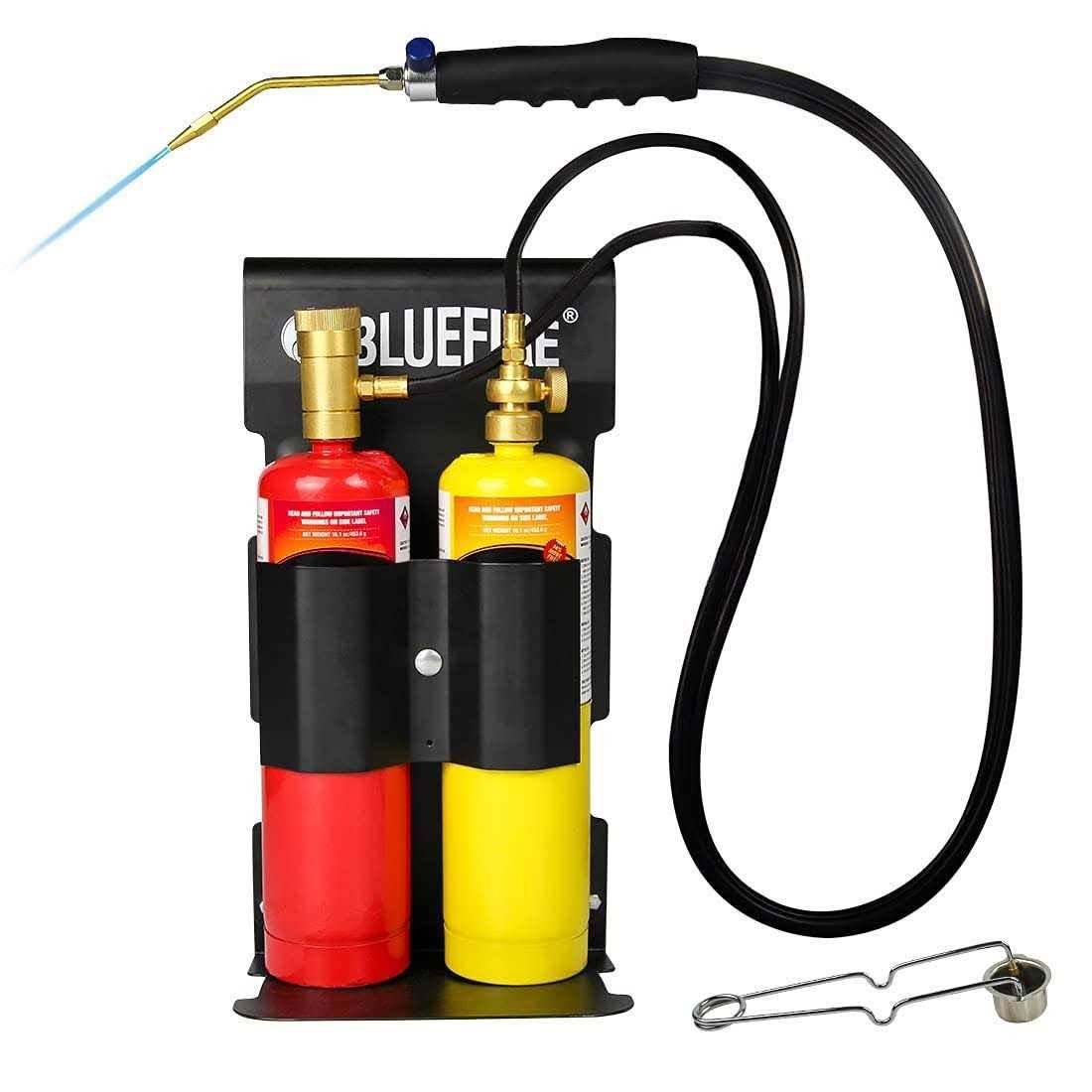 BlueFire Oxypropane Welding Torch Kit with Flint Lighter and Cylinder Holder Rack - for Brazing, Soldering