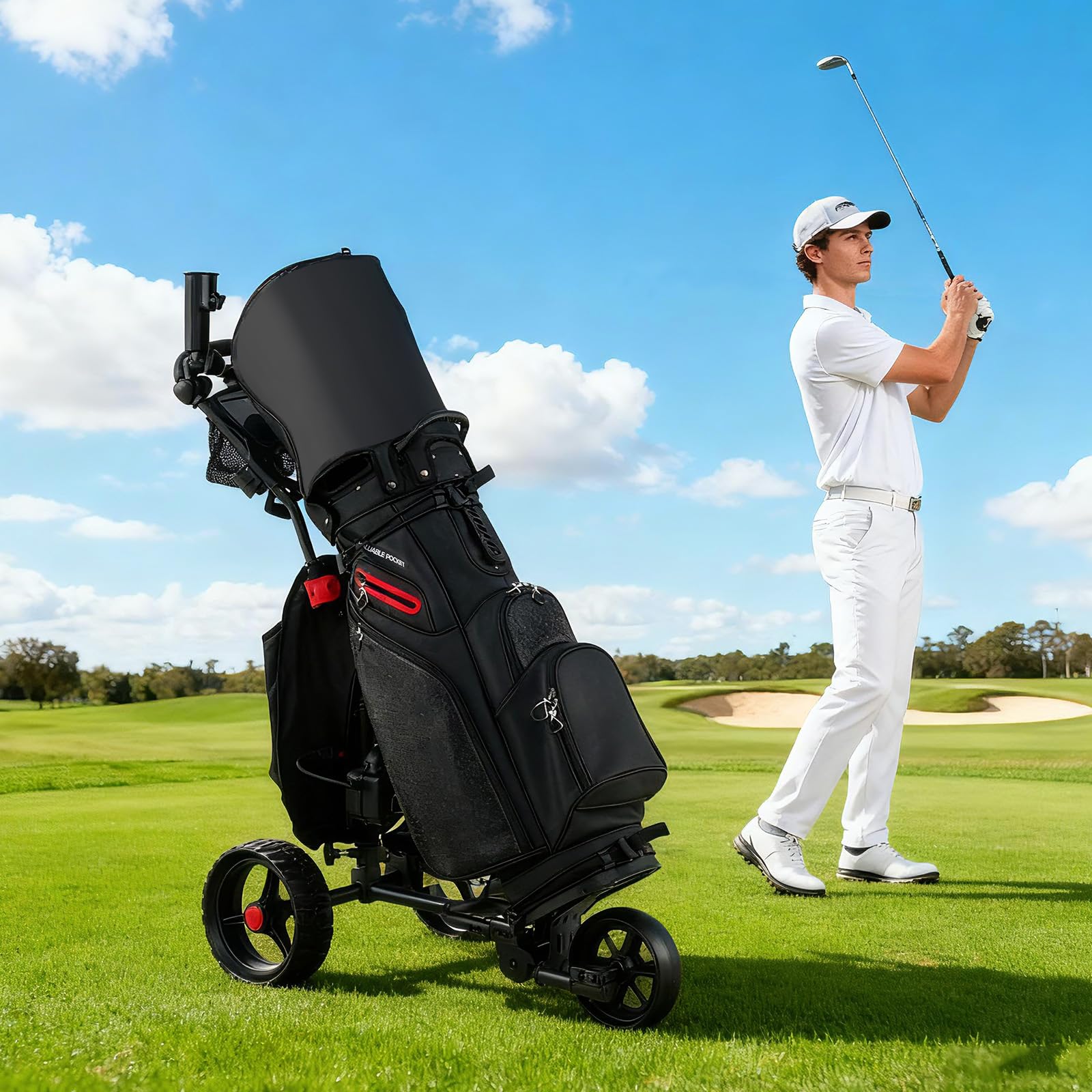 Tangkula Electric Foldable 3 Wheels Golf Cart with Adjustable Handle & 9 Speed Settings