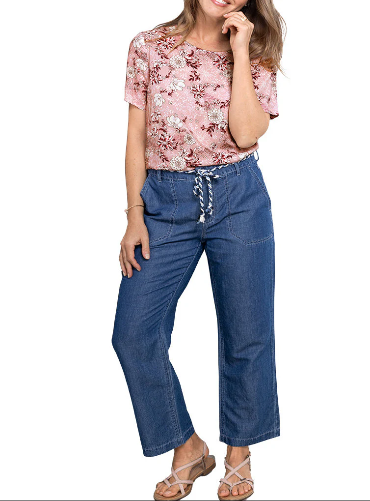Pantalon fluide 7/8 ème bleu indigo