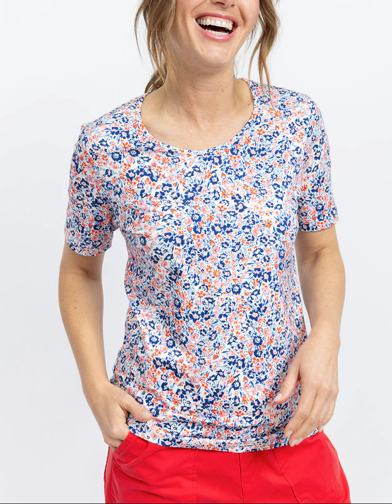 Tee-shirt femme imprimé floral bleu