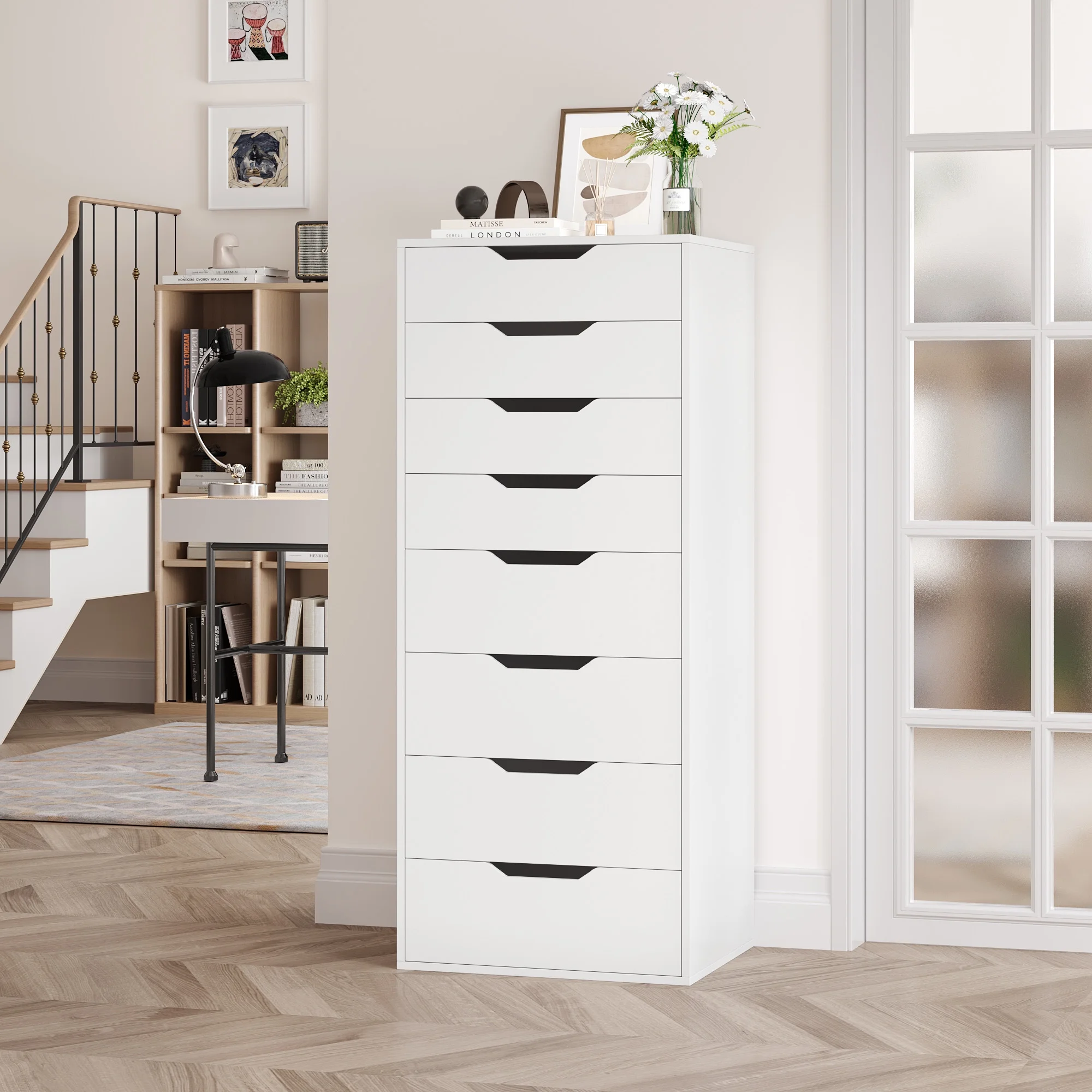Vertical 8 Drawer Dresser, 44.5����H Modern Drawers Dresser for Bedroom Living Room, White - Image 3