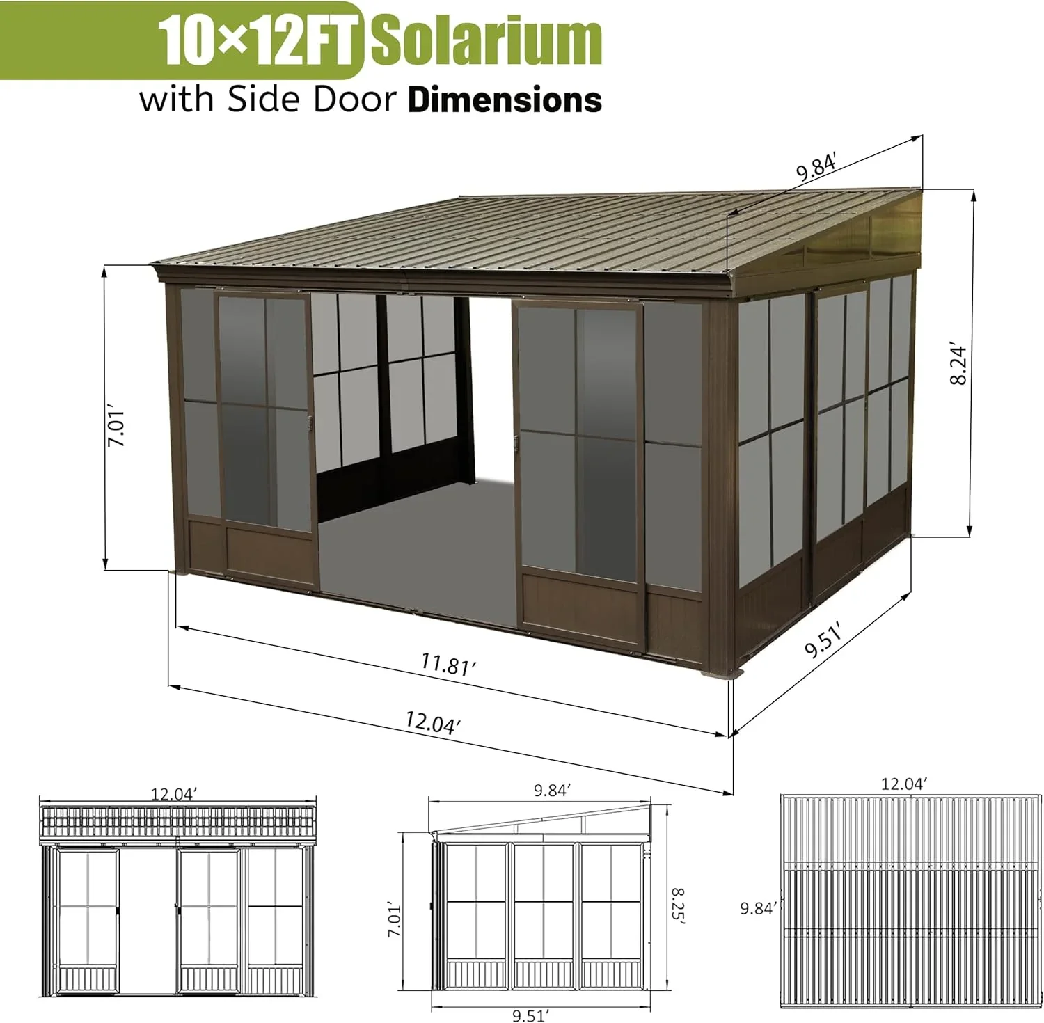 Domi Outdoor Living 10' x 12' Hardtop Lean-to Gazebo, Wall-Mounted with Galvanized Steel Roof Wall Pergola with Aluminum Frame, Curtains and Netting, for Patio, Deck, Garden, Backyard