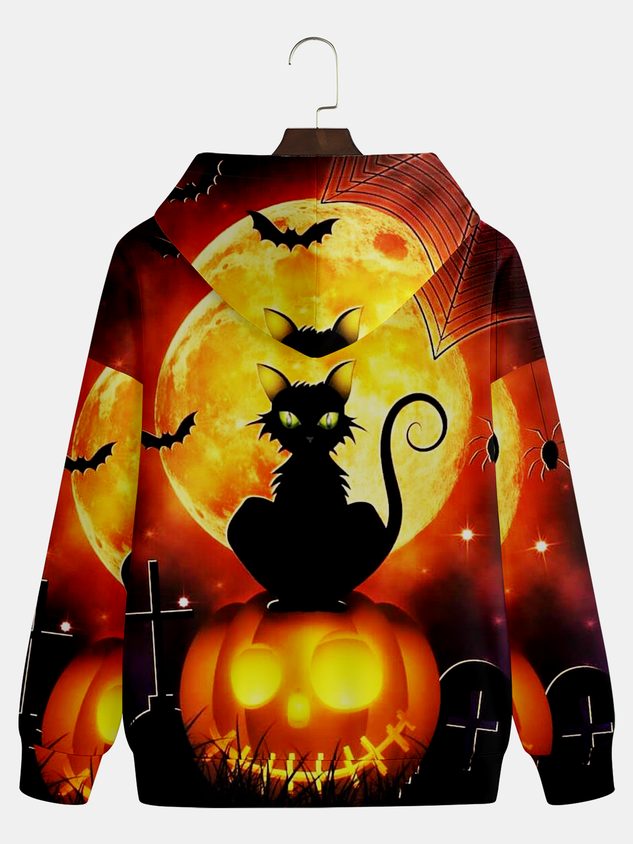 Sweat-shirt à capuche à manches longues pour homme, imprimé Halloween noir