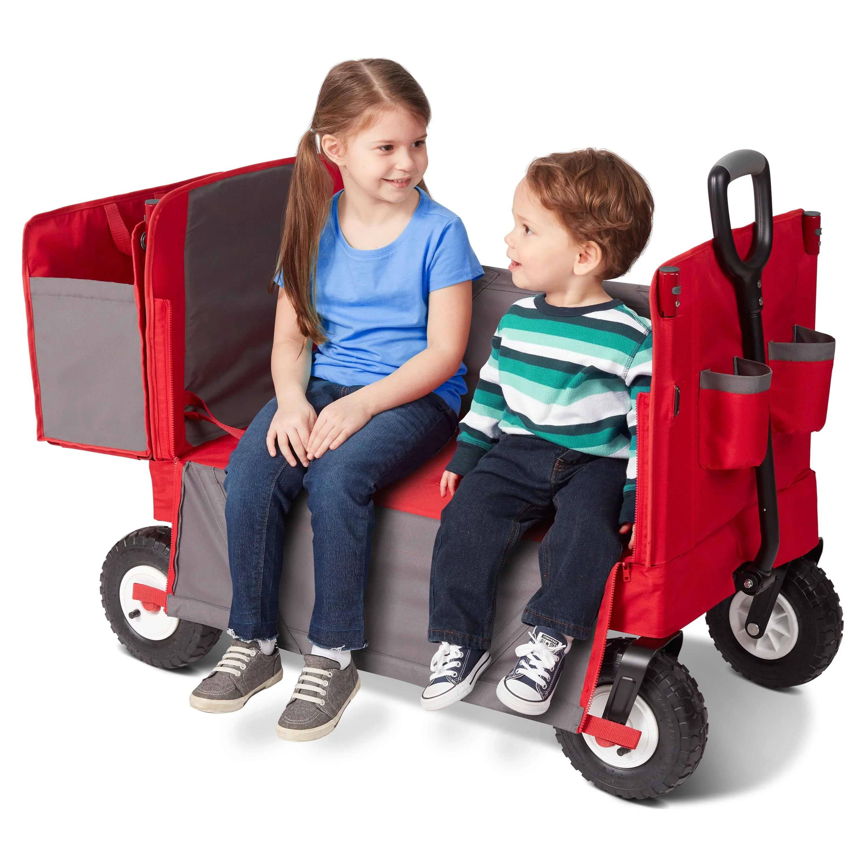 Radio Flyer, 3 - in - 1 All - Terrain EZ Fold Wagon with Canopy, Red and Gray, Air Tires