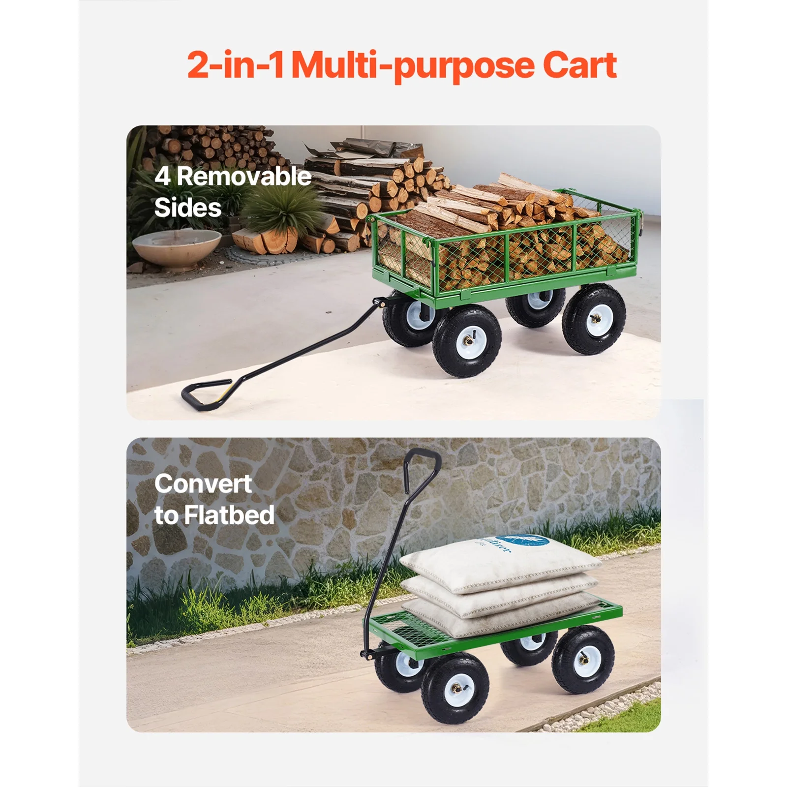 Mesh Steel Garden Cart 900 Lbs, 38 x 22 " Heavy Duty Utility Wagon Cart, Metal Garden Trolley with 10" Wheels, Removable Mesh Sides, 180��Swiveling Handle (Green)(Green) - Image 10