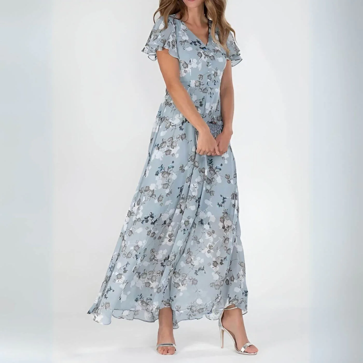 Régine™ – Robe longue d’été fleurie à col V
