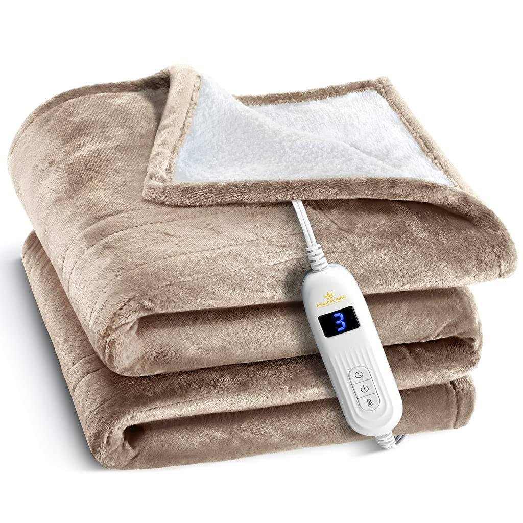 Medical King Heated Blanket, Machine Washable Extremely Soft & Comfortable Electric Blanket Throw Fast Heating with Hand Controller 10 Heating