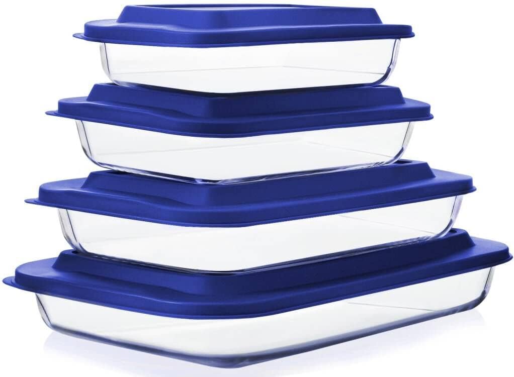 M MCIRCO 8 Piece Deep Glass Baking Dish with Lids, BPA free, Gray
