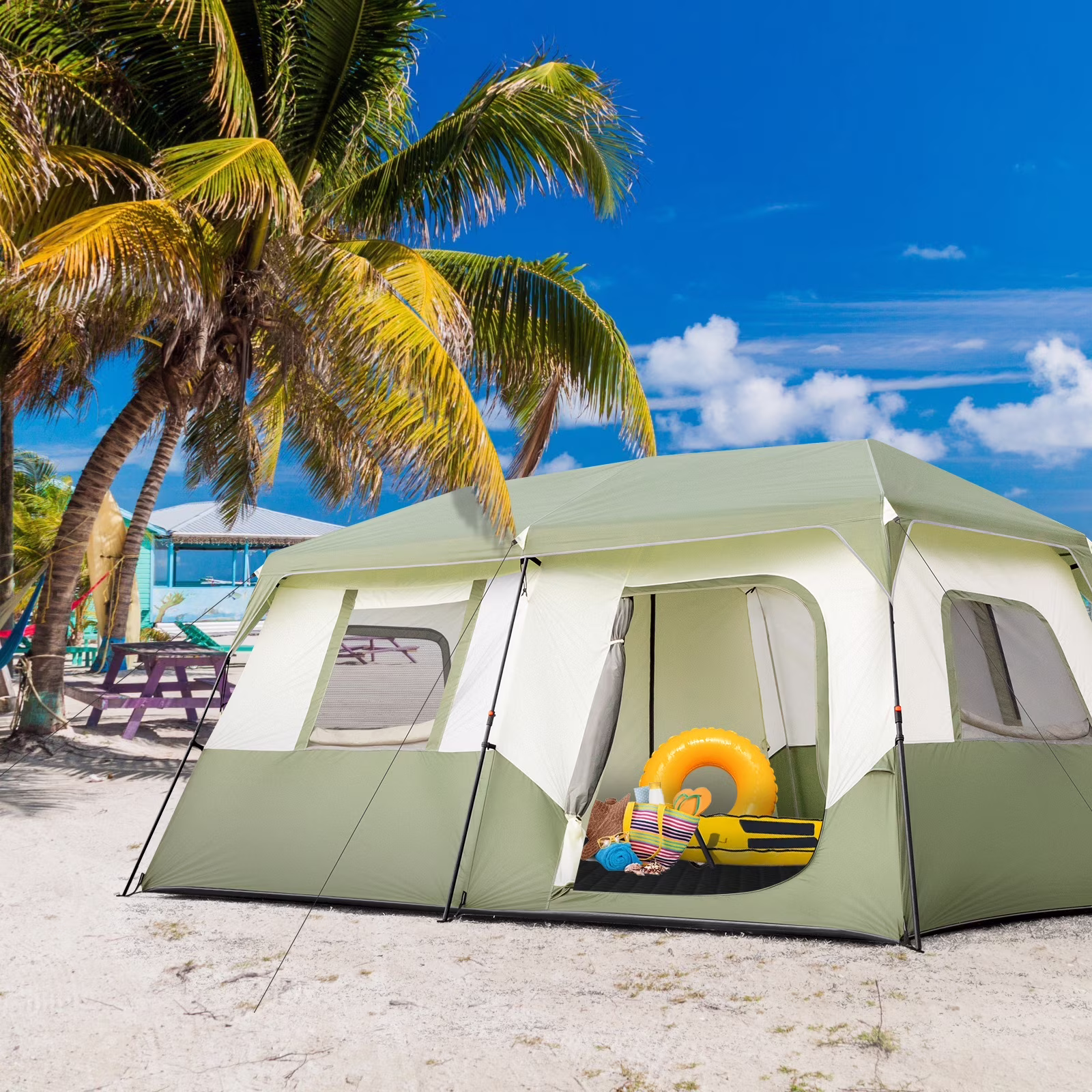 10 Person Tent Large Multi Room Tent for Family Camping Cabin Huge Tent with Carry Bag(Gray White) - Image 9