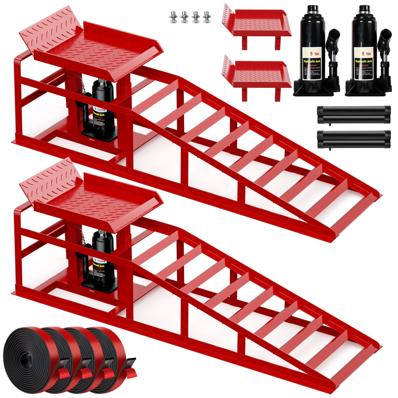 2-Pack Hydraulic Car Ramps: Heavy-Duty Vehicle Ramps with 5T / 10000lbs Jack Load Capacity, Portable Design for Effortless Oil Changes and Car Lifts(Red) - Image 2