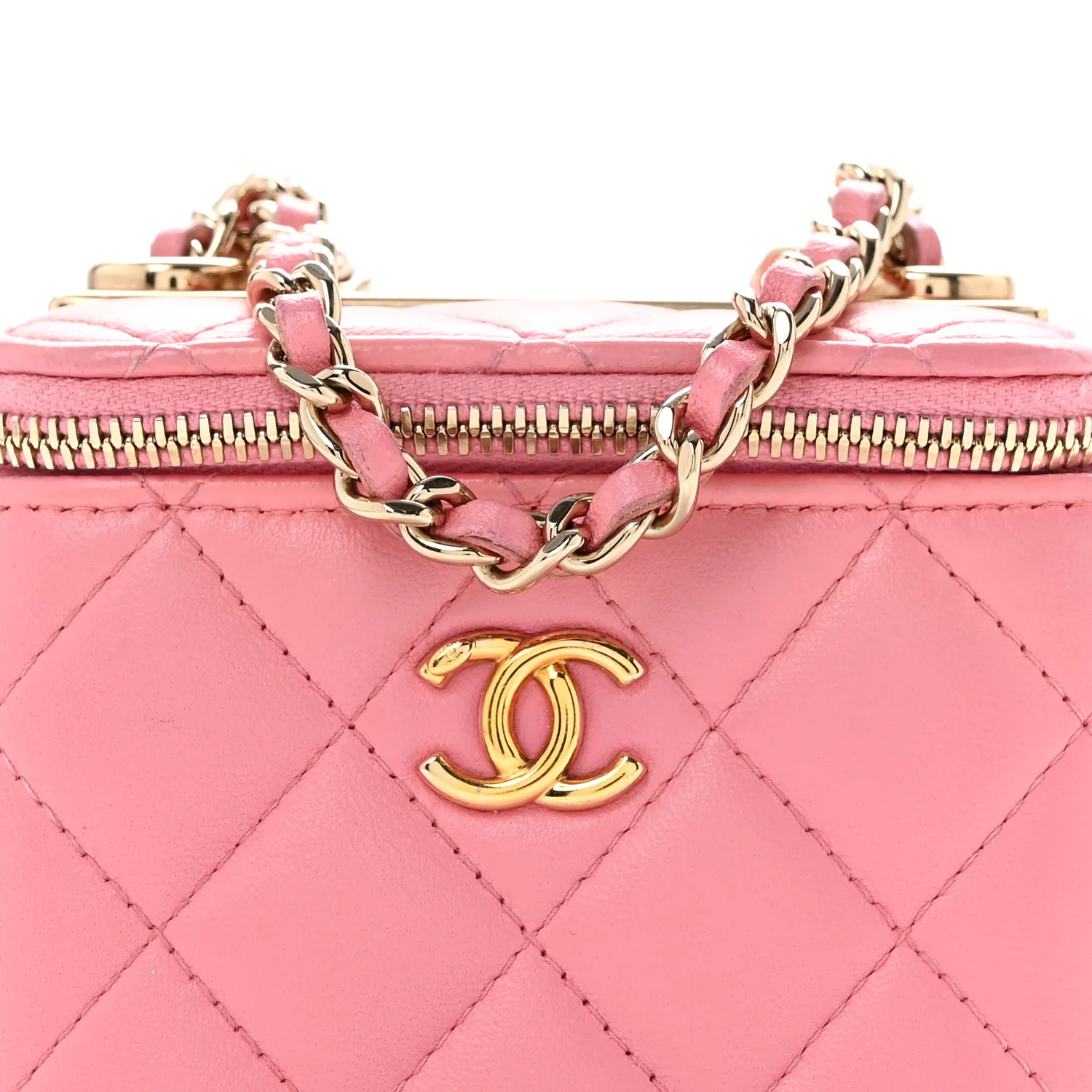Lambskin Quilted Trendy Mini Vanity Case With Chain Pale Pink