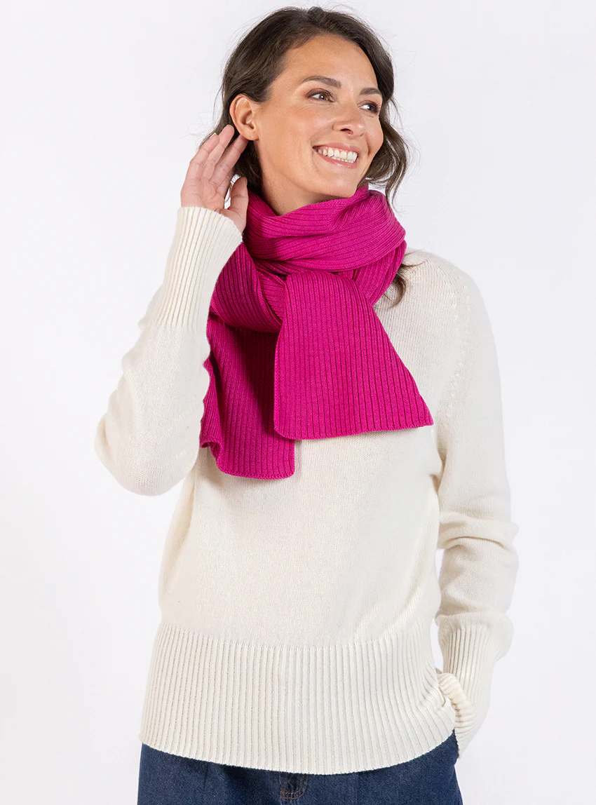 Echarpe en laine mérinos rose framboise