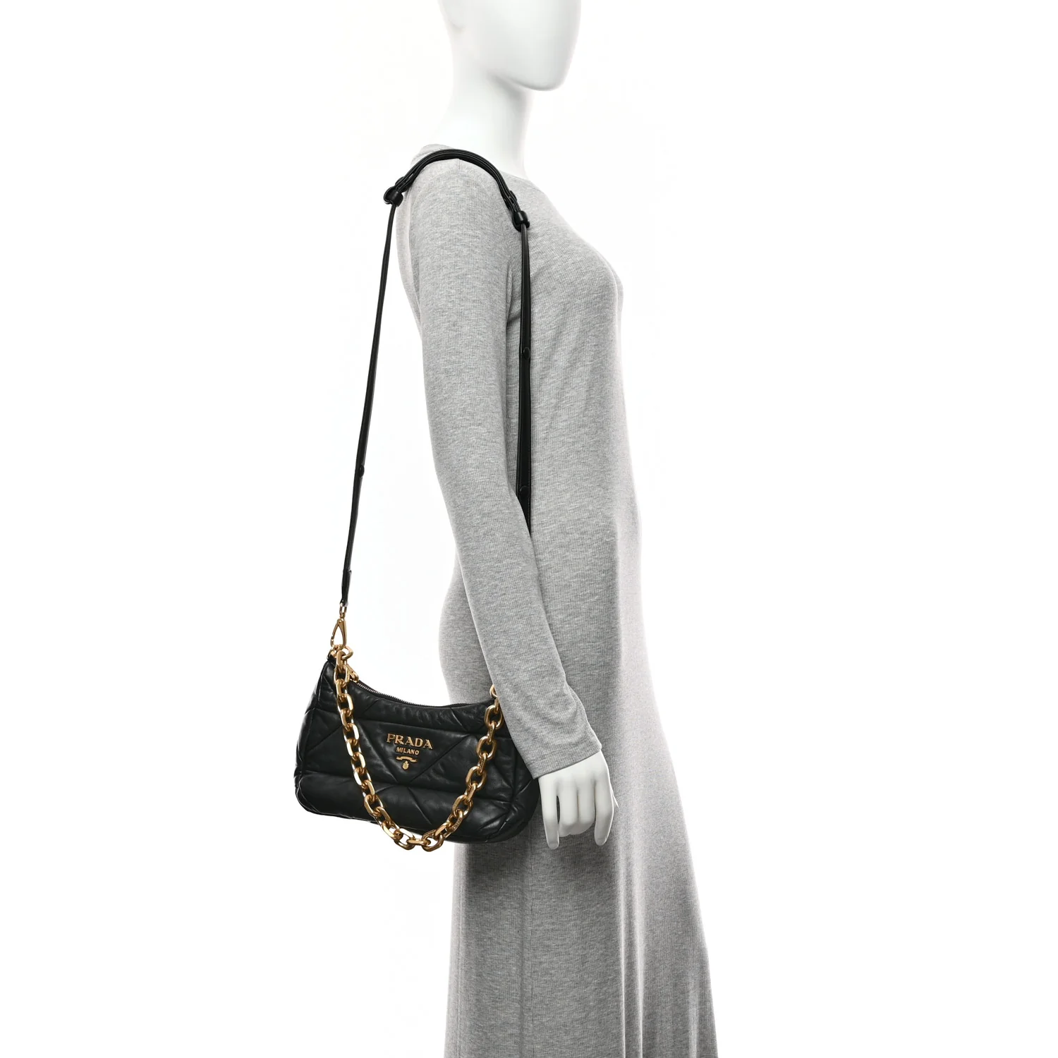 Nappa Triangle Quilted Patchwork System Bag Black