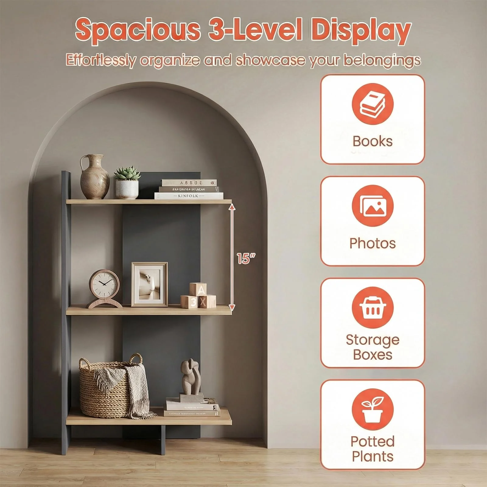 Tangkula 3-Tier Bookshelf Freestanding Bookcase(1/2)