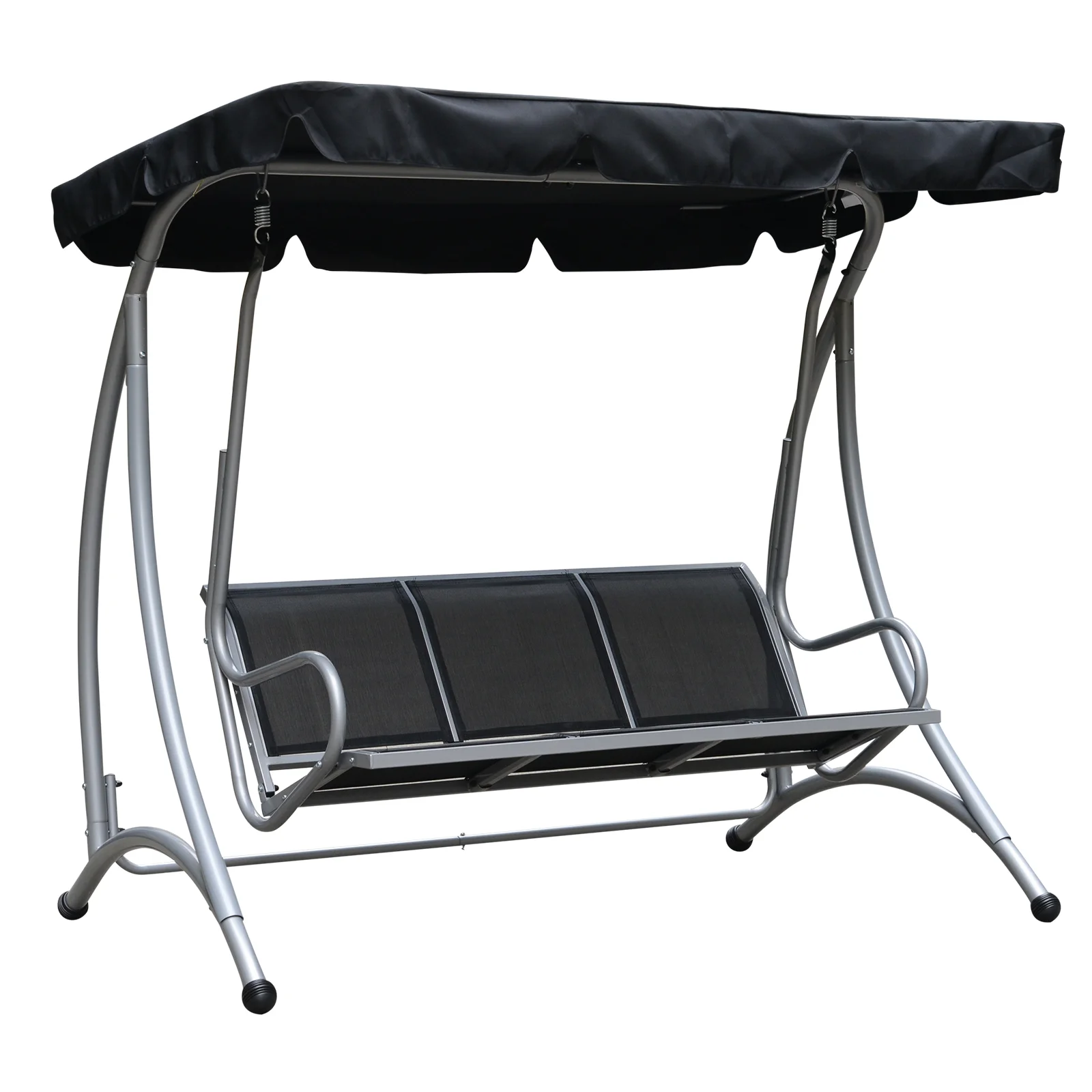 3 Person Patio Swing Seats, Porch Swing with Stand Adjustable Canopy, Heavy Duty Outdoor Swing Chair Bench for Adults, Black(Black) - Image 2