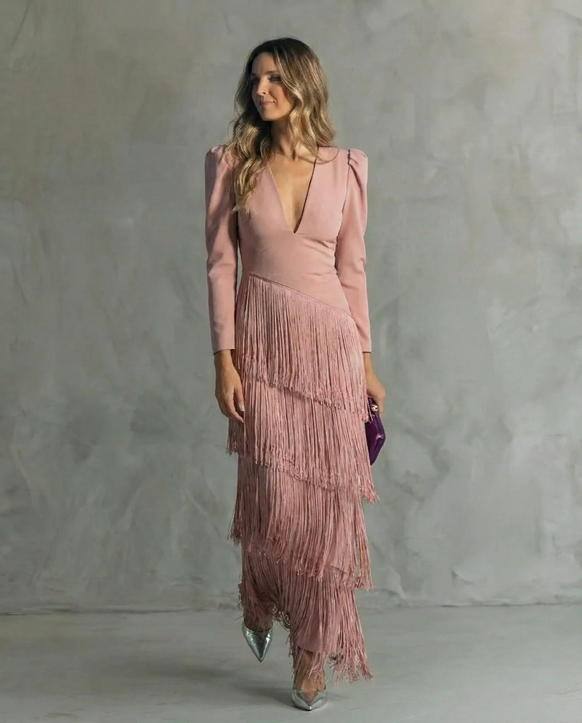 Clara™ | Robe midi élégante à manches à franges