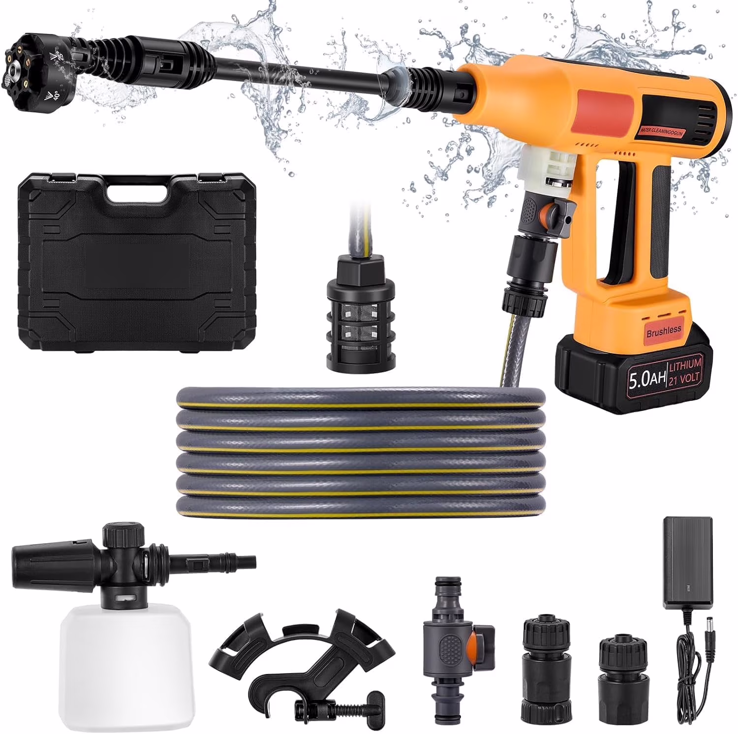 1060PSI Cordless Pressure Washer, Portable Handheld High-Pressure Car Washer with 5.0Ah Long-Lasting Battery, 3-Speed Adjustable, 2.8GPM, 6-in-1 Nozzle for Car Cleaning/Garden/Floor(Red) - Image 3