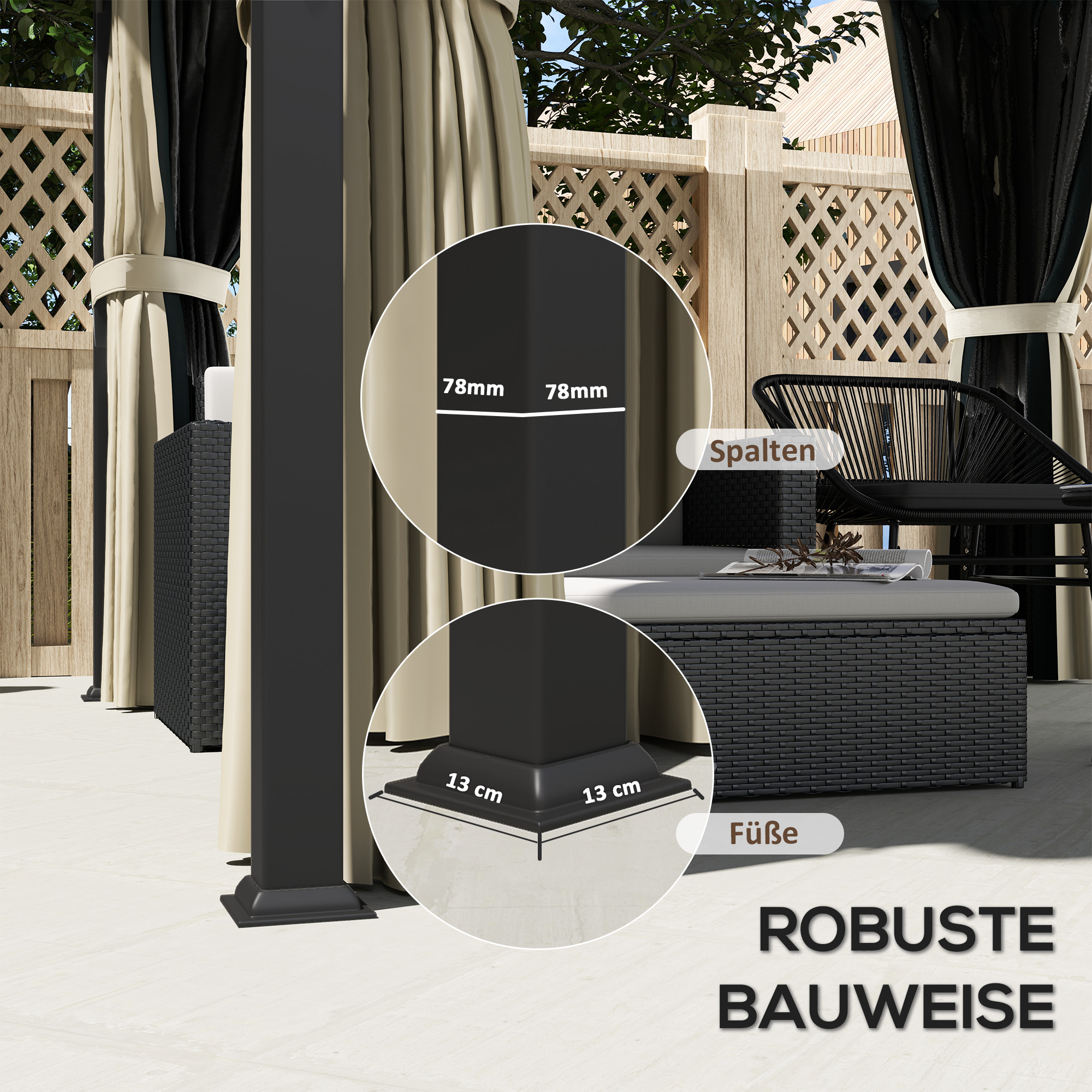 Outsunny 3 x 3m Harddak Paviljoen, Tuinpaviljoen met Metalen Dak, Waterbestendig Tuinzelt met Net en Zijwanden, Donkergrijs