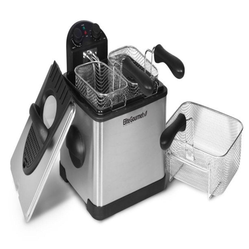 Elite EDF-401TX 4qt Dual Deep Fryer with 3 Baskets