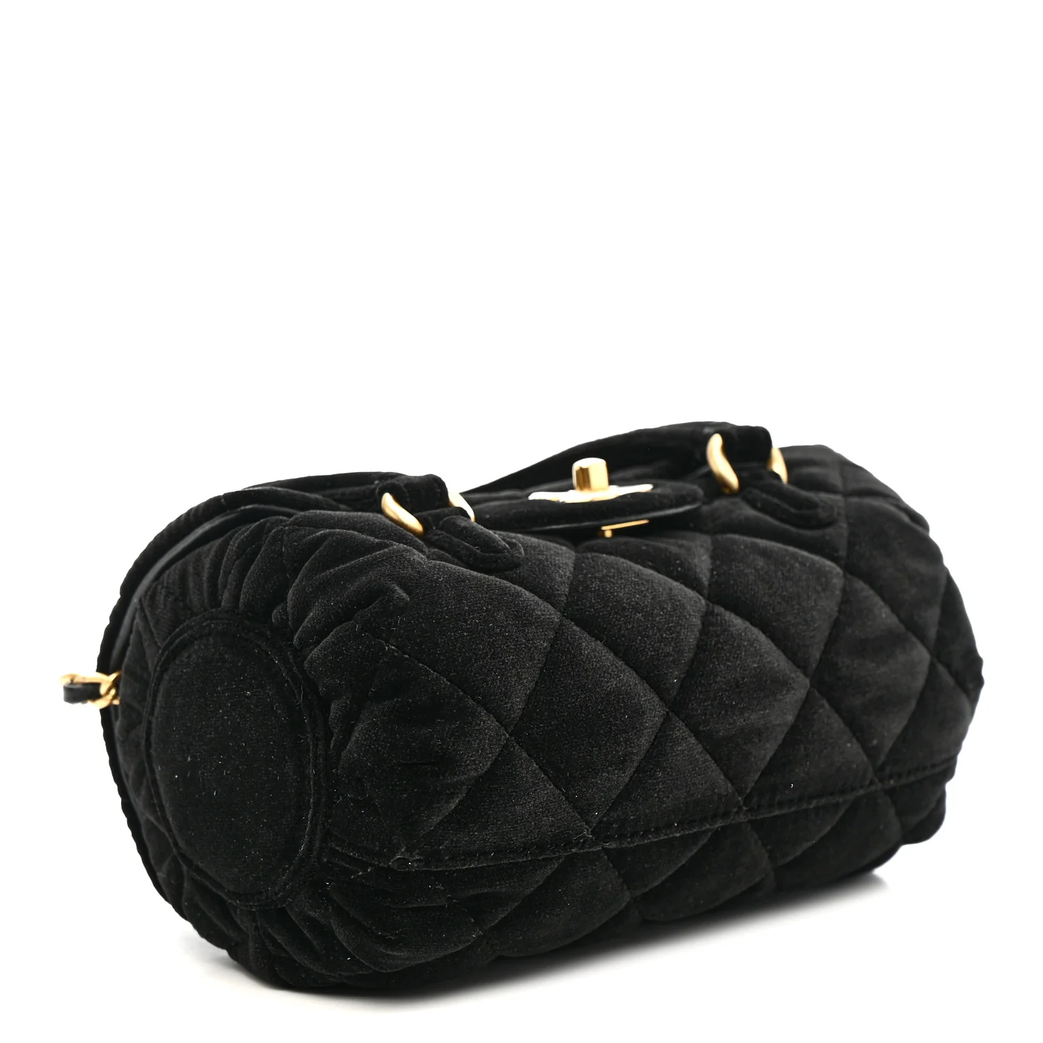 Velvet Quilted Mini Top Handle Flap Black