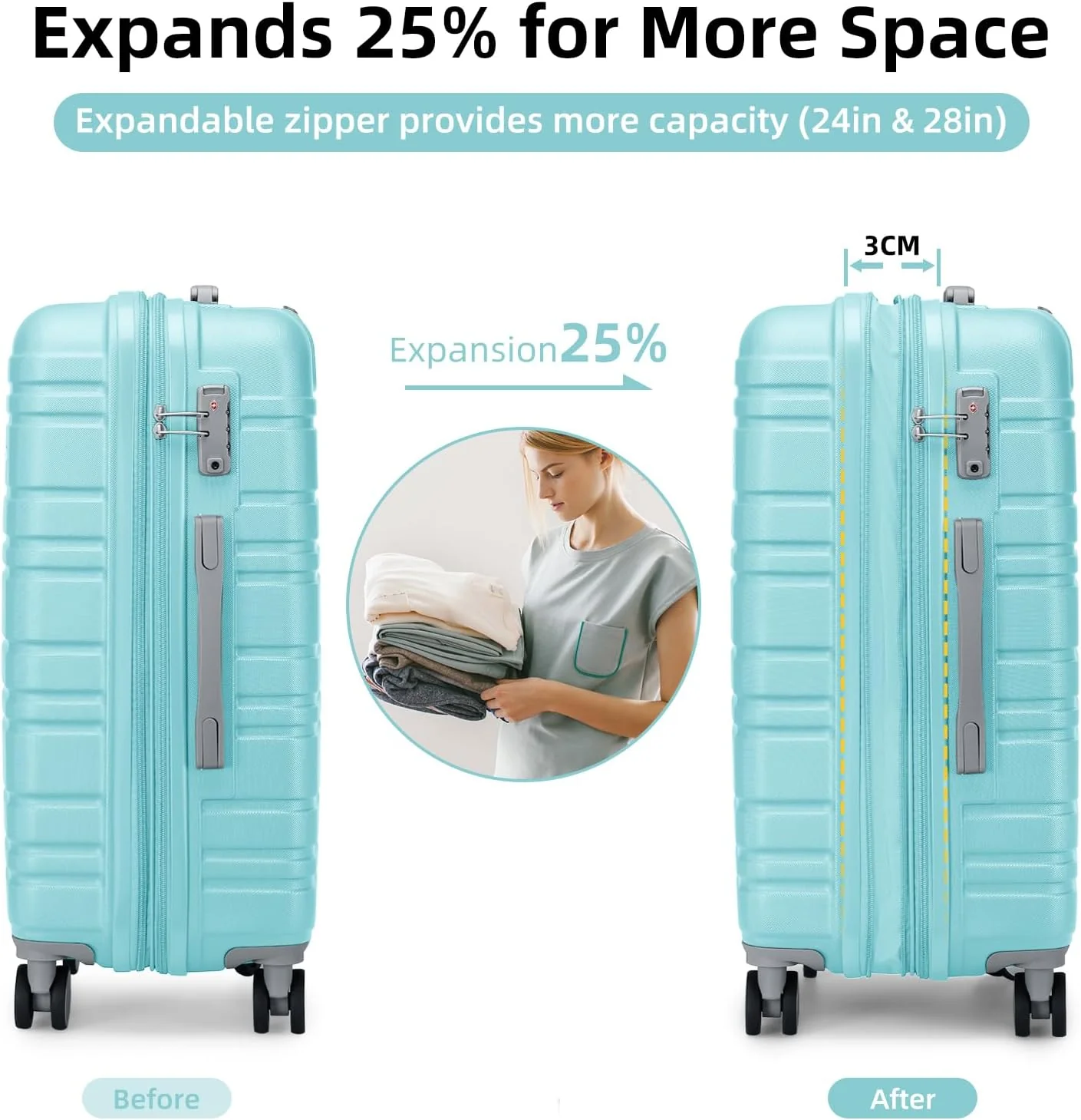 Ensemble de 6 valises, ensemble de valises rigides extensibles avec roulettes multidirectionnelles, ensemble de bagages à roulettes légers