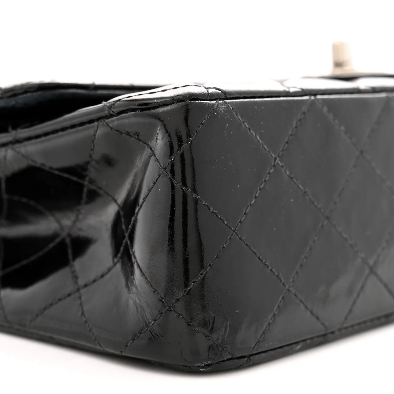 Patent Quilted Medium Double Flap Black