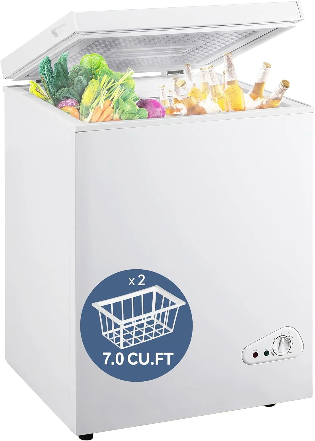 7.0 Cu Ft Chest Freezer - Energy Efficient & Quiet Mini Freezer with Adjustable Thermostat - Compact Deep Freezer for Home, Apartment, and Garage - Removable Basket & Defrost Drain