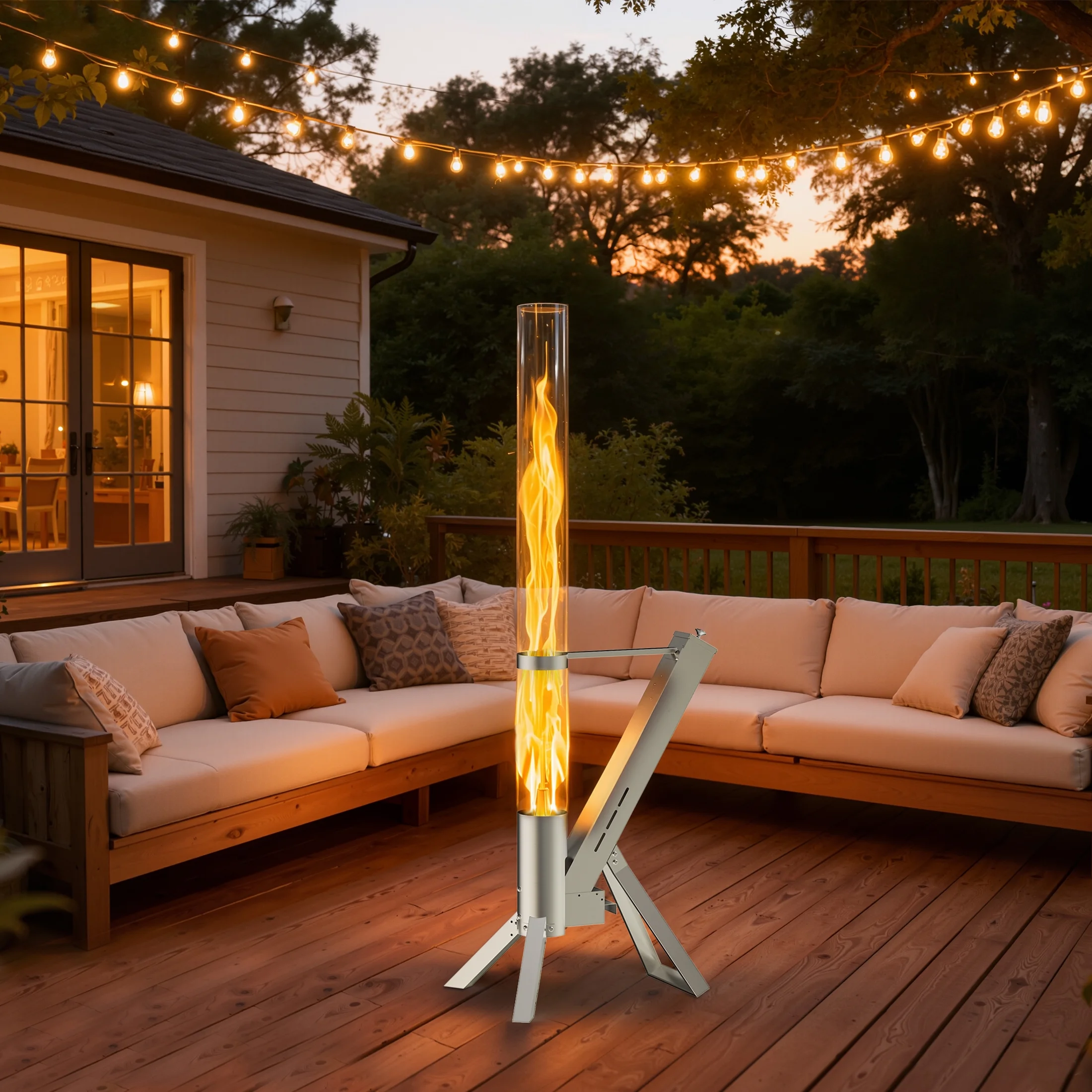 2 Piece Outdoor Smokeless Pellet Heater, Portable 430 Stainless Steel Glass Tube, Patio Pellet Torch with Tripod, Upgraded Ashtray, Eco-Friendly Wood Heater for Backyard, Patio, Camping(2 Pack) - Image 8