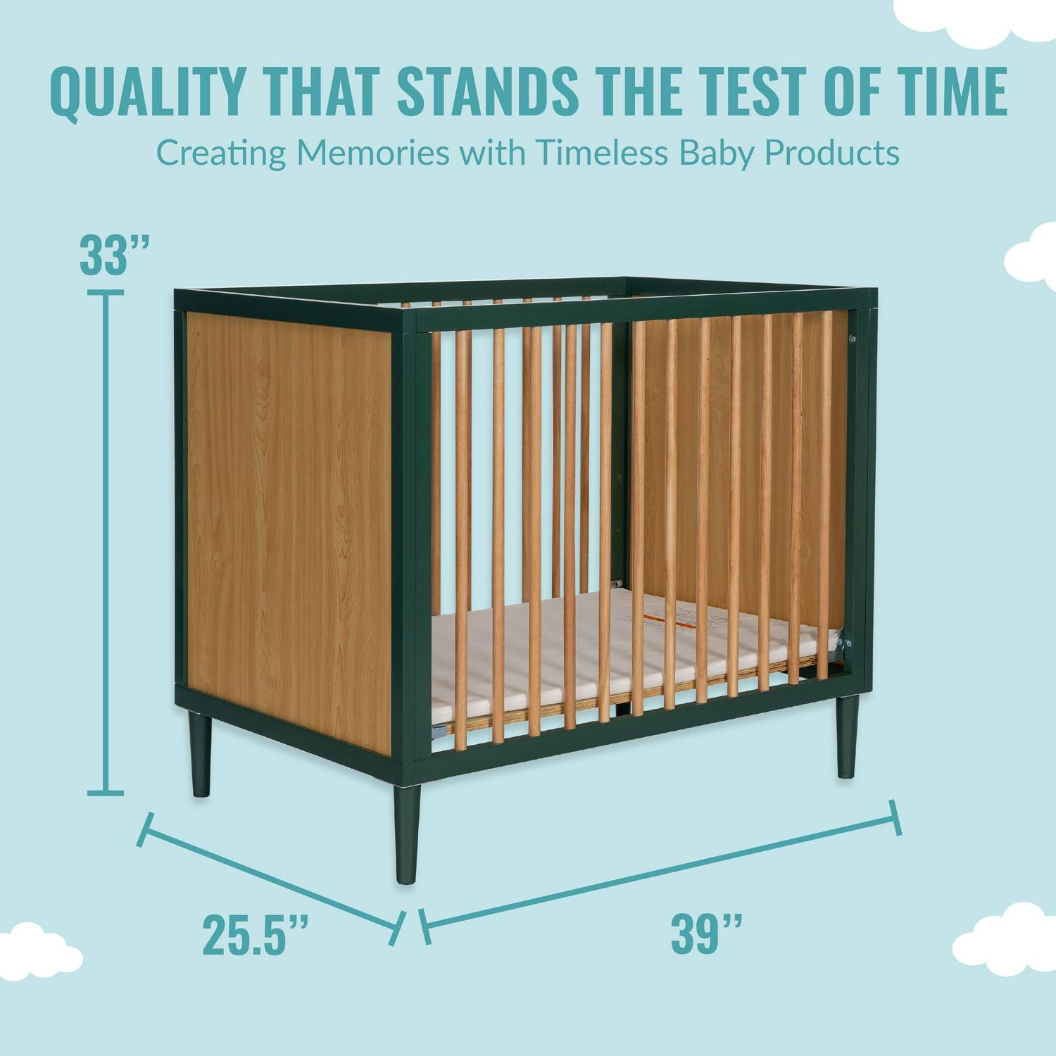 Lucas Mini Modern Crib With Rounded Spindles I Convertible Crib I Mid- Century Meets Modern I Portable Crib - Image 3