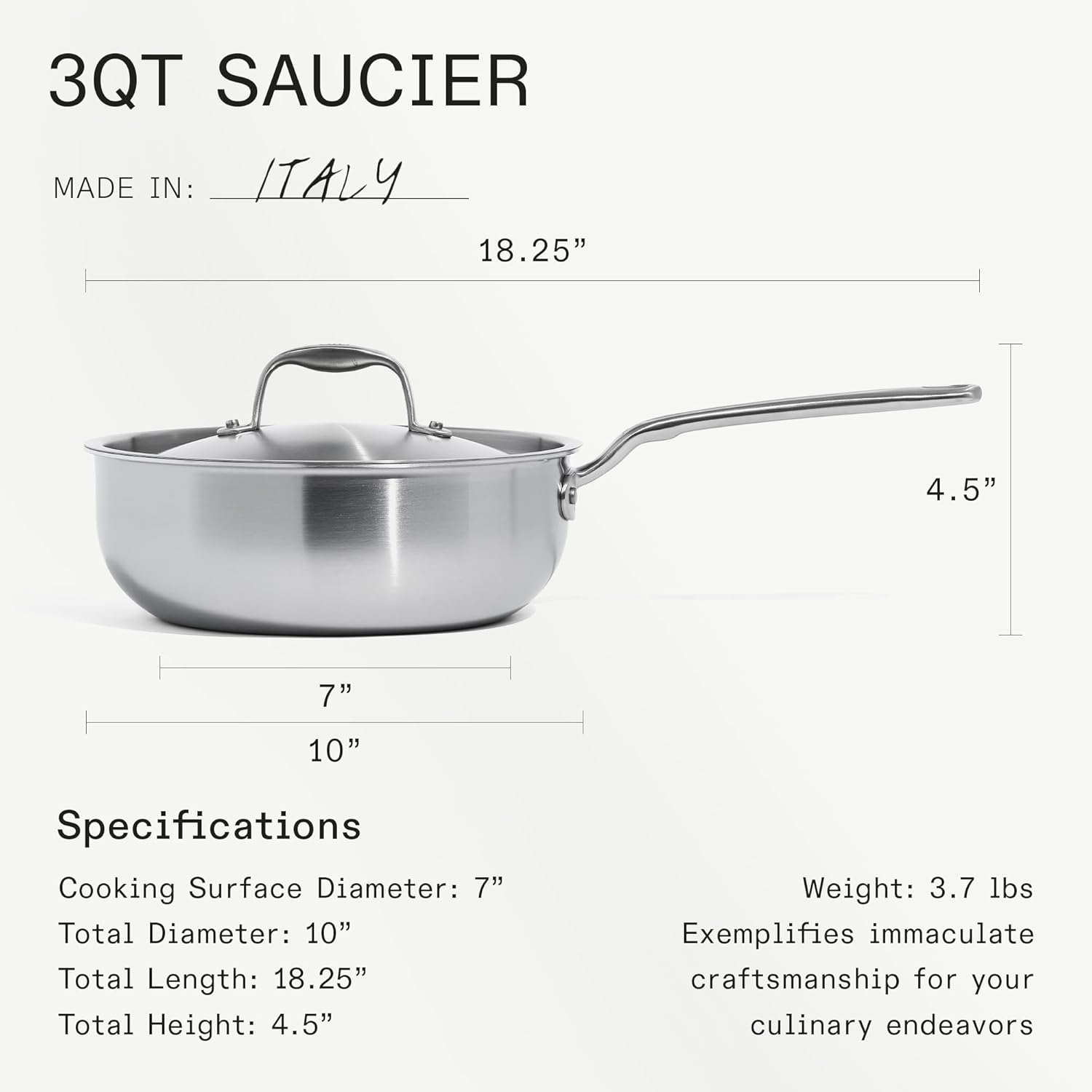 Made In Cookware | 6 Piece Stainless Saucepan Set | 5 Ply Clad | Includes Stainless Steel Saucepans and Saucier with Lid | Professional Cookware | Crafted in Italy