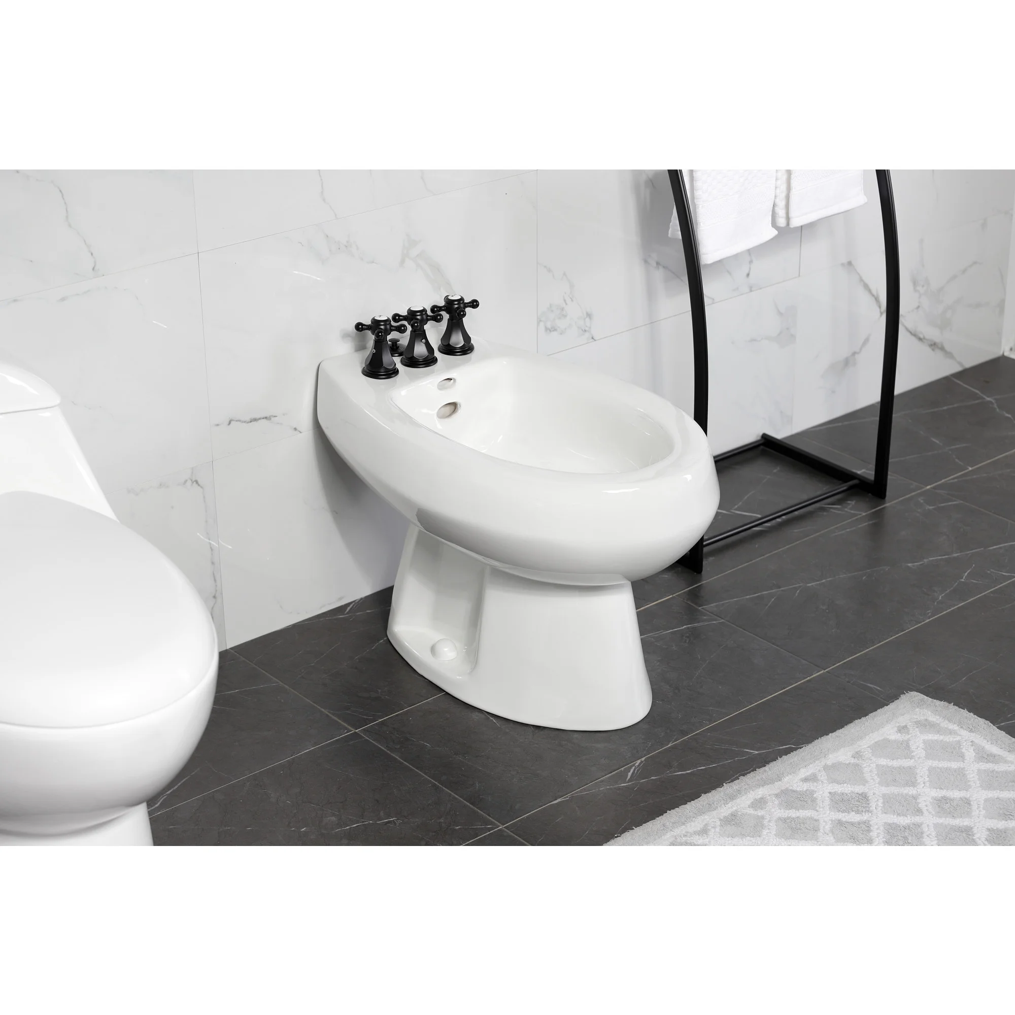 Kingston Brass KB320BX Metropolitan Three-Handle Bidet Faucet with Brass Pop-Up, Matte Black