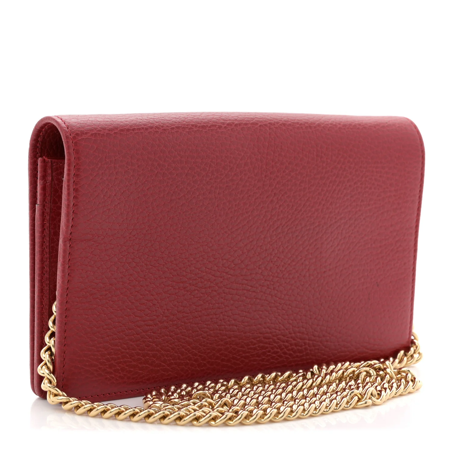 Dollar Calfskin Mini GG Marmont Chain Wallet Hibiscus Red