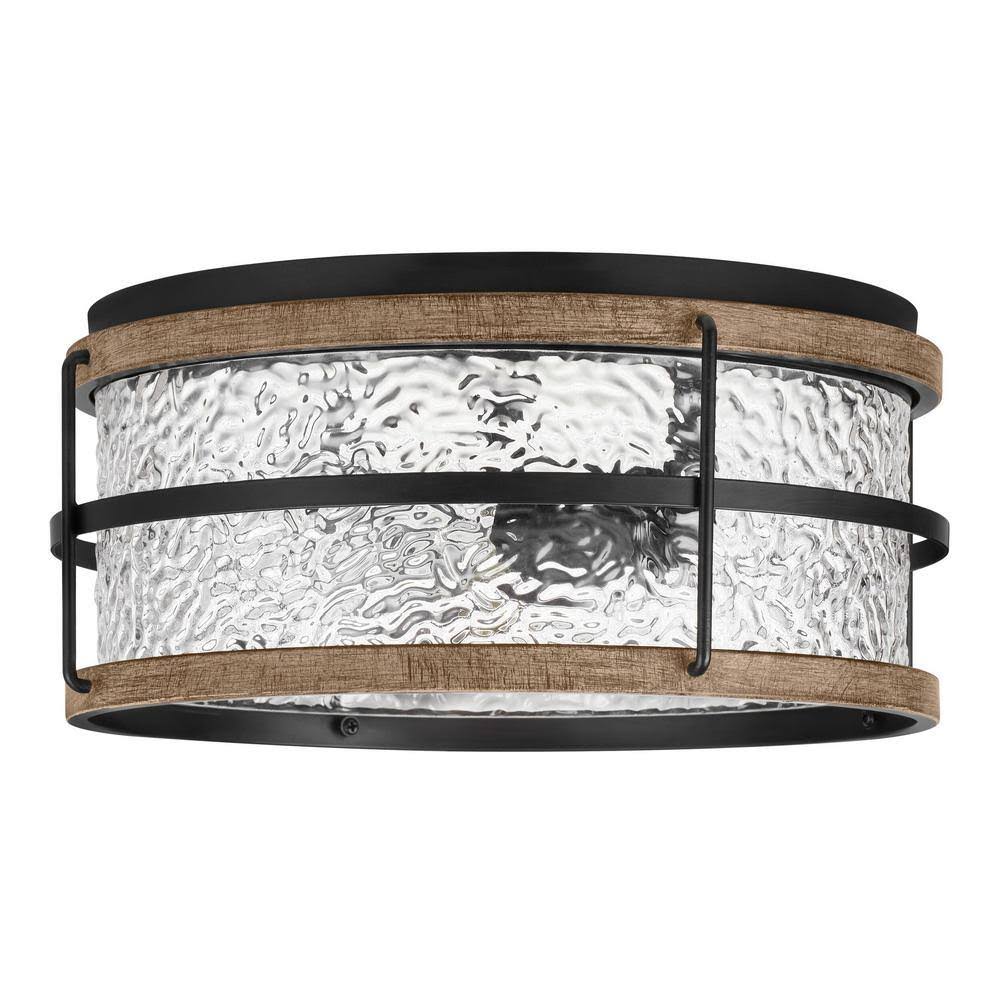 Hampton Bay Fuller Park 2-Light Matte Black Outdoor Flush Mount Ceiling Ligt