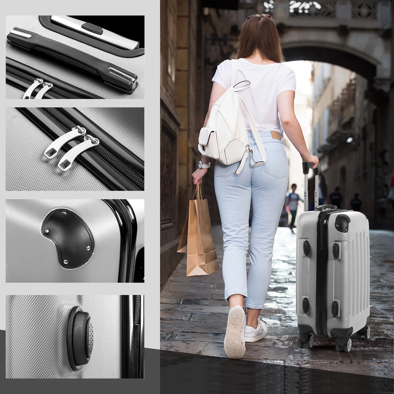 Zimtown Luggage 3 Piece Set Suitcase ABS Hardside Lightweight with TSA Lock Spinner Wheels, Beige