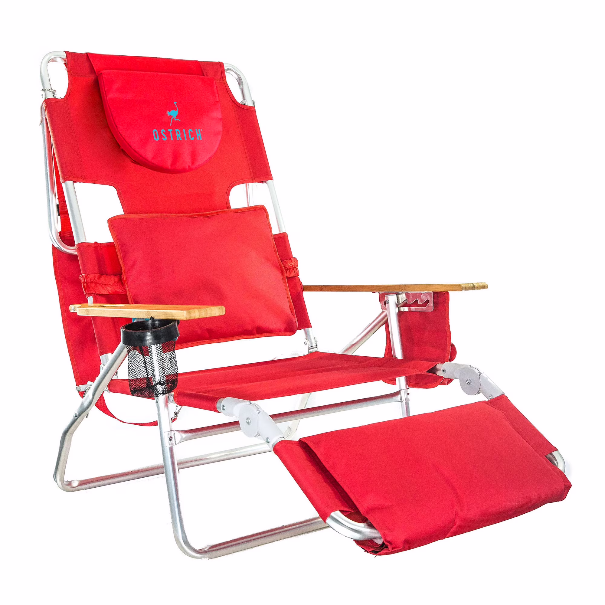 Deluxe 3N1 Lightweight Outdoor Beach Lounge Chair w/Footrest, Pink(Pink) - Image 3
