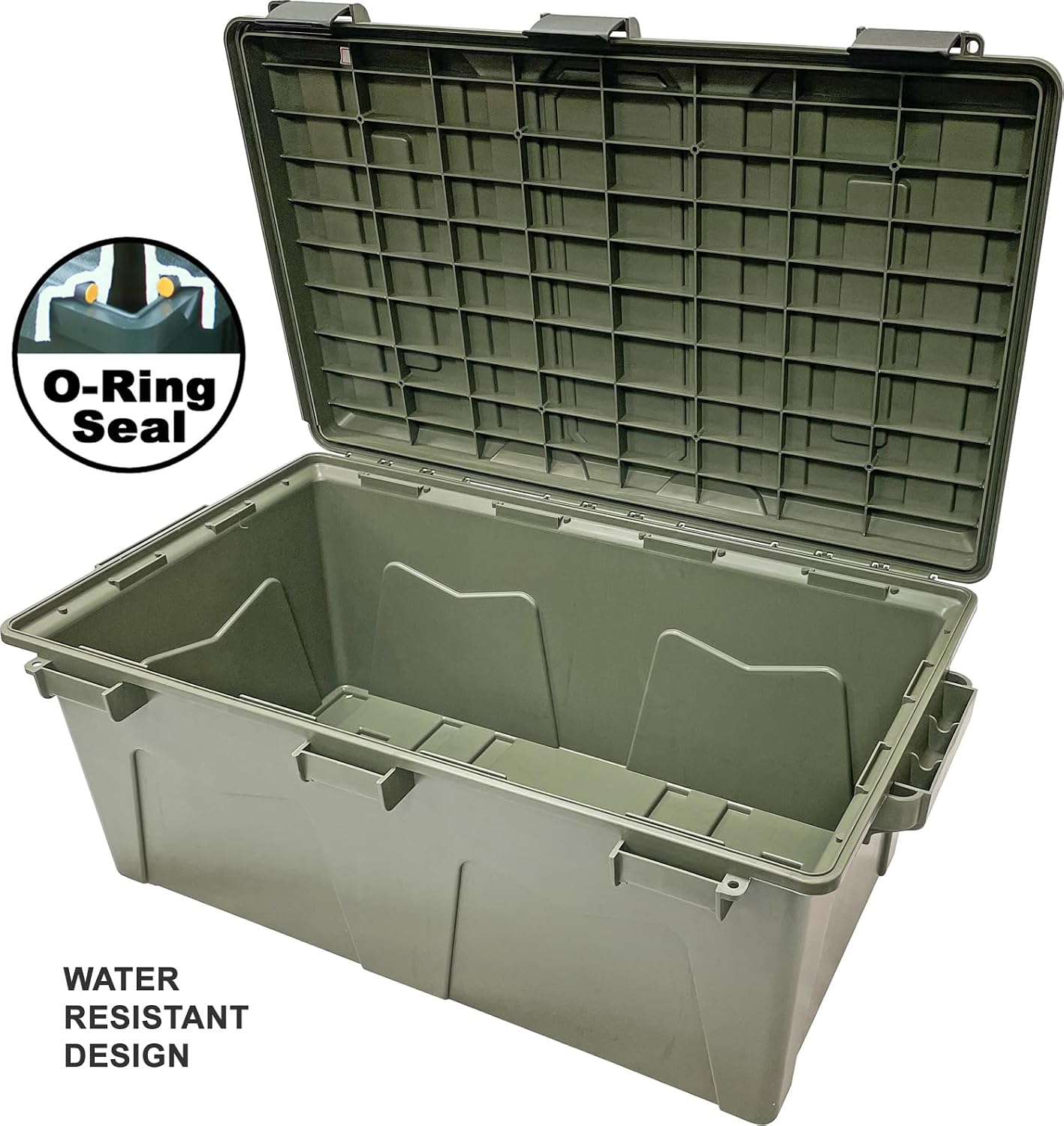 MTM ACRG18 Gear Crate Utility Box, Water Resistant Gear Dry Storage Box for the Field, Lockable Dry Storage Case, 52 Quart, Stackable, Secures Hunting and Shooting Gear, 101 Uses, USA Made, Army Green