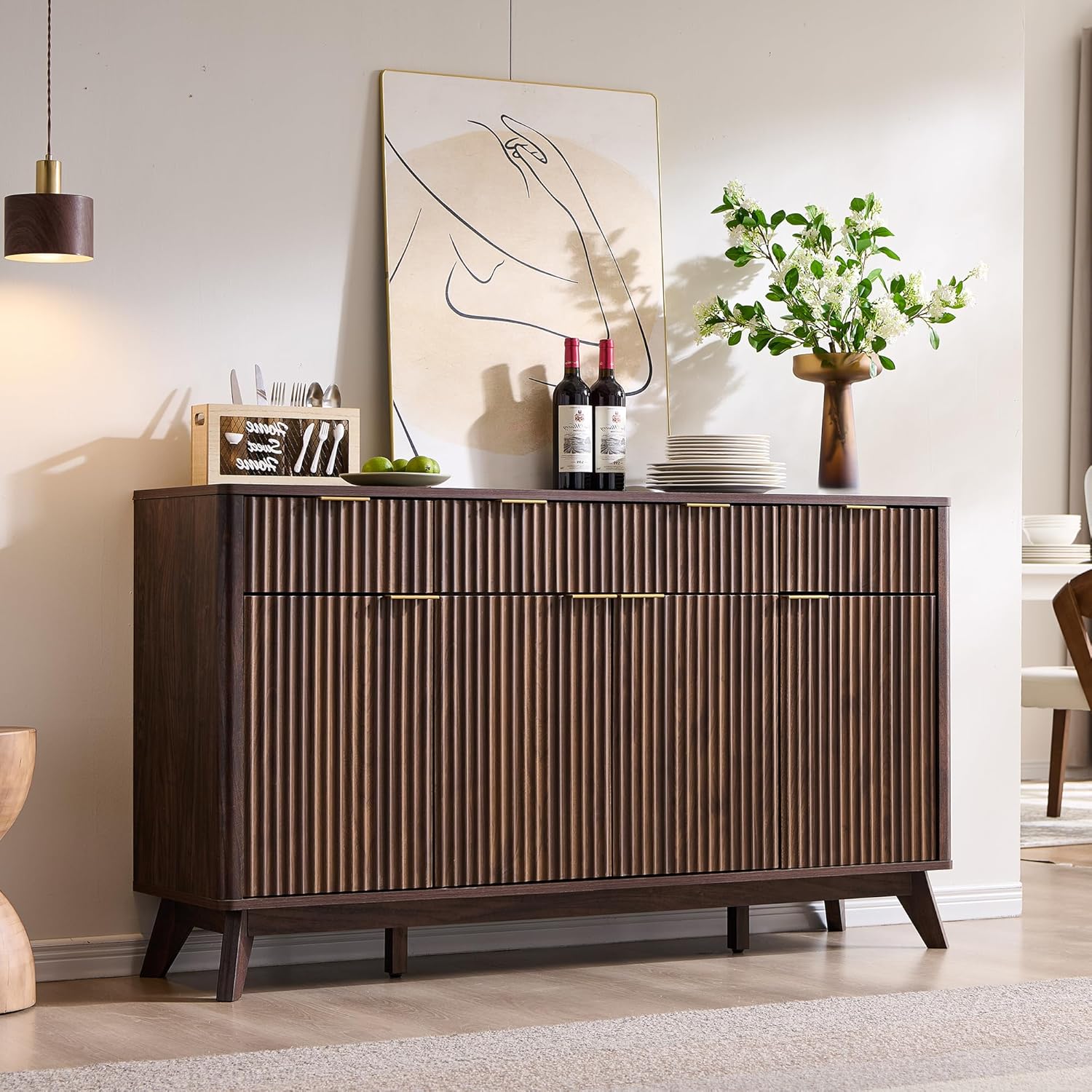 T4TREAM Fluted Buffet Sideboard Cabinet with Storages, 60