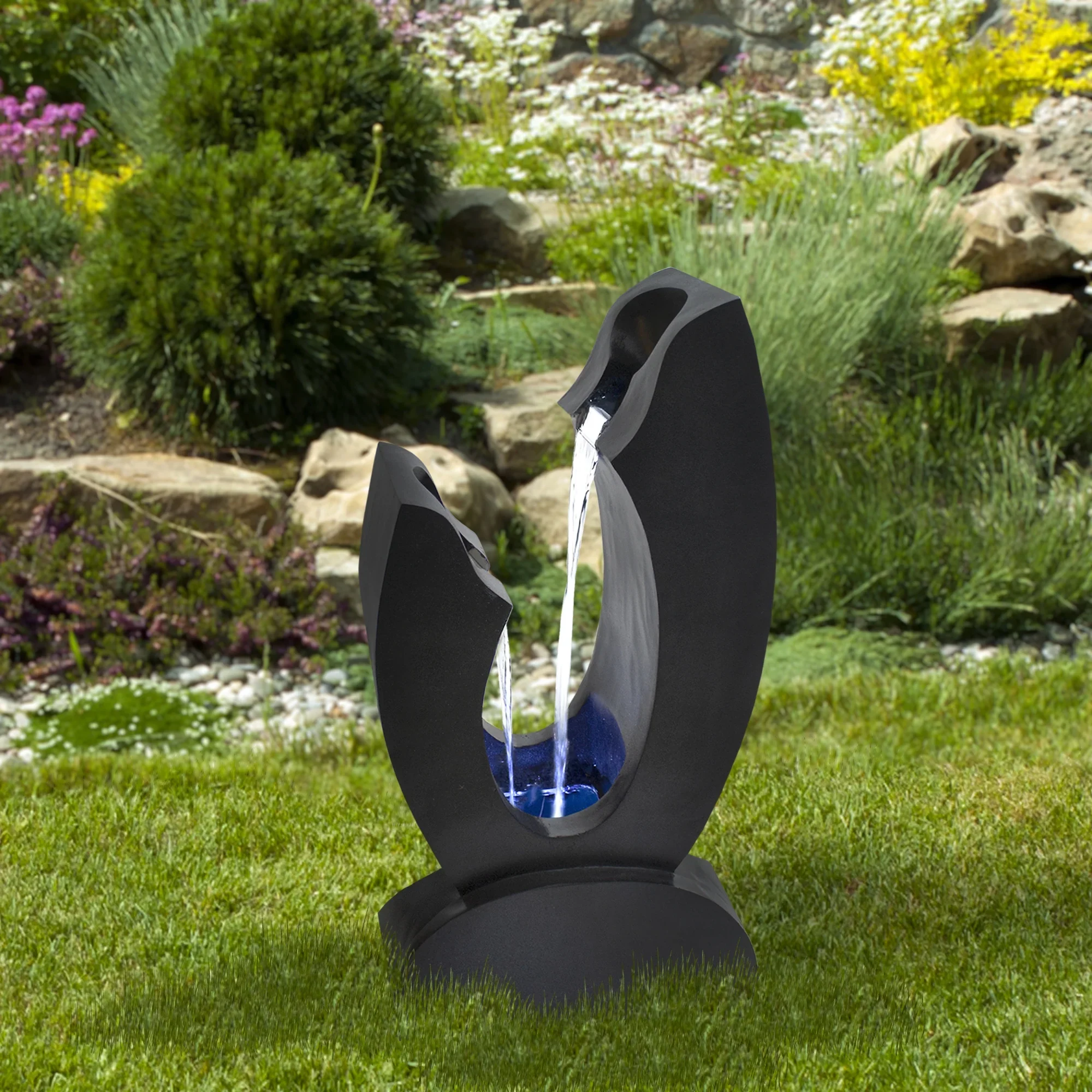Northlight Lighted Modern Outdoor Garden Water Fountain -31.5 - Black and Blue