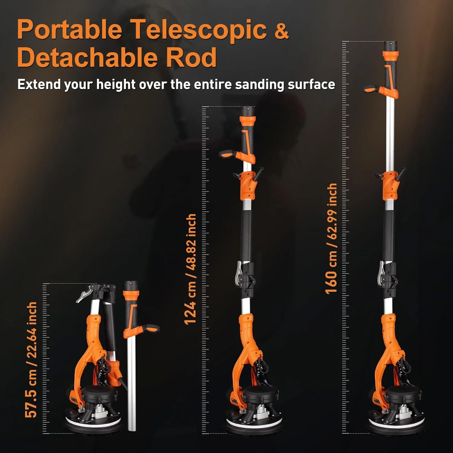 Drywall Sander, 1000W Popcorn Ceiling Removal Tool, Automatic Drywall Sander with Vacuum Dust Collection, LED Light, 6 Variable Speed 800-2200RPM,15Pcs Sanding Discs, Foldable Extendable Handle - Image 8