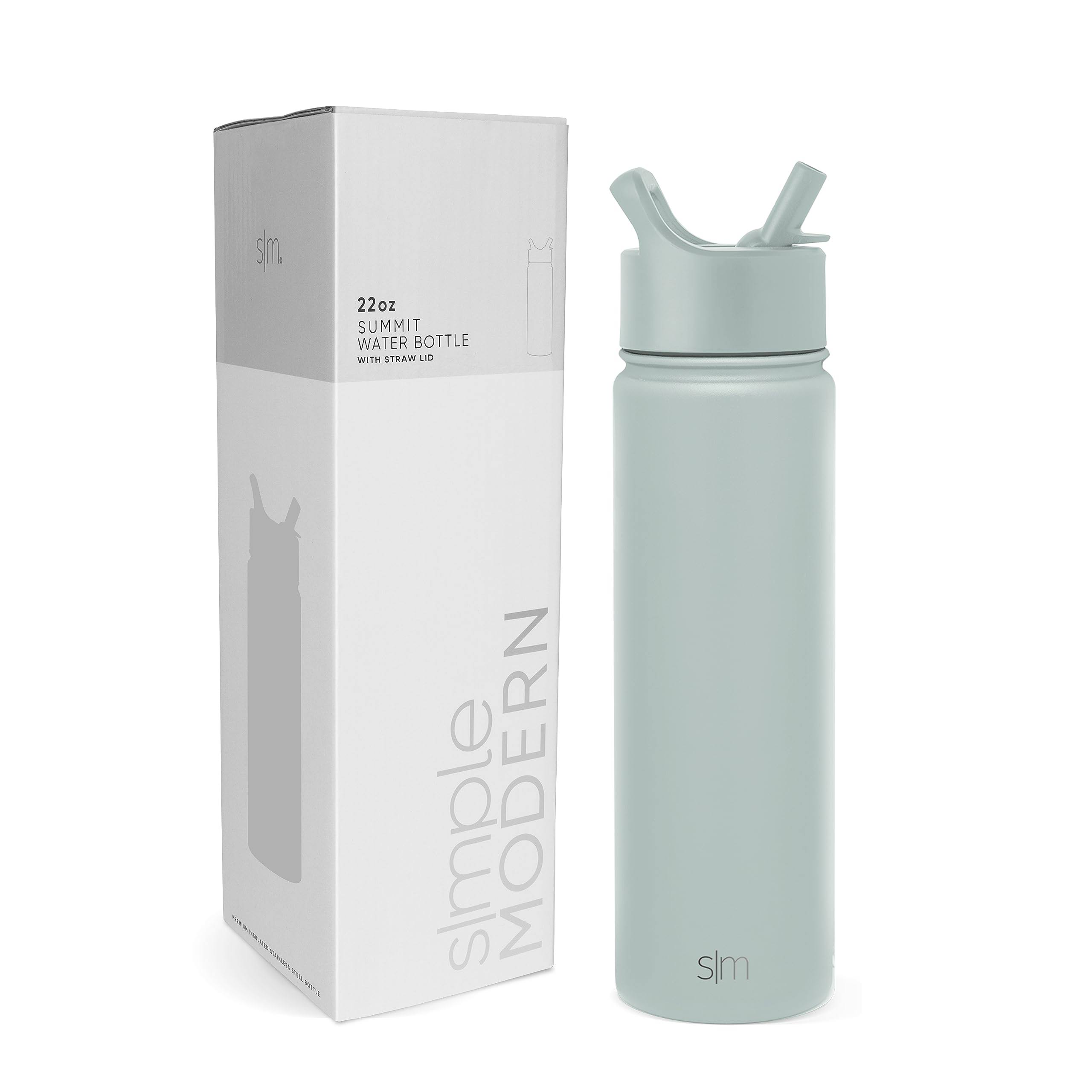 Simple Modern Water Bottle with Straw Lid Vacuum Insulated Stainless Steel Thermos Bottles | Leak Proof Flask | Summit | 22oz, Sea Glass Sage